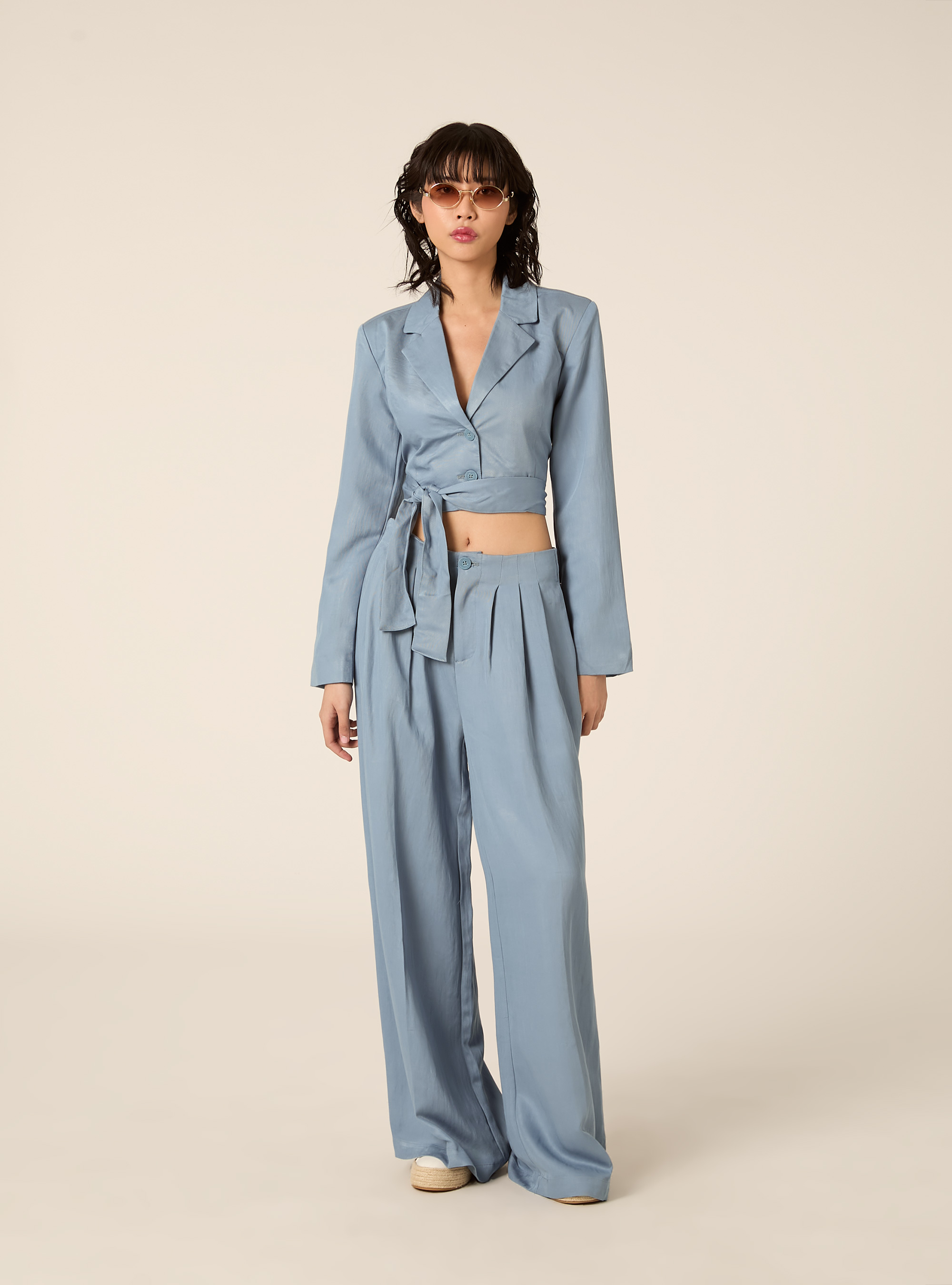 Giacca cropped con fiocco, AZ2 AZURE MEDIUM