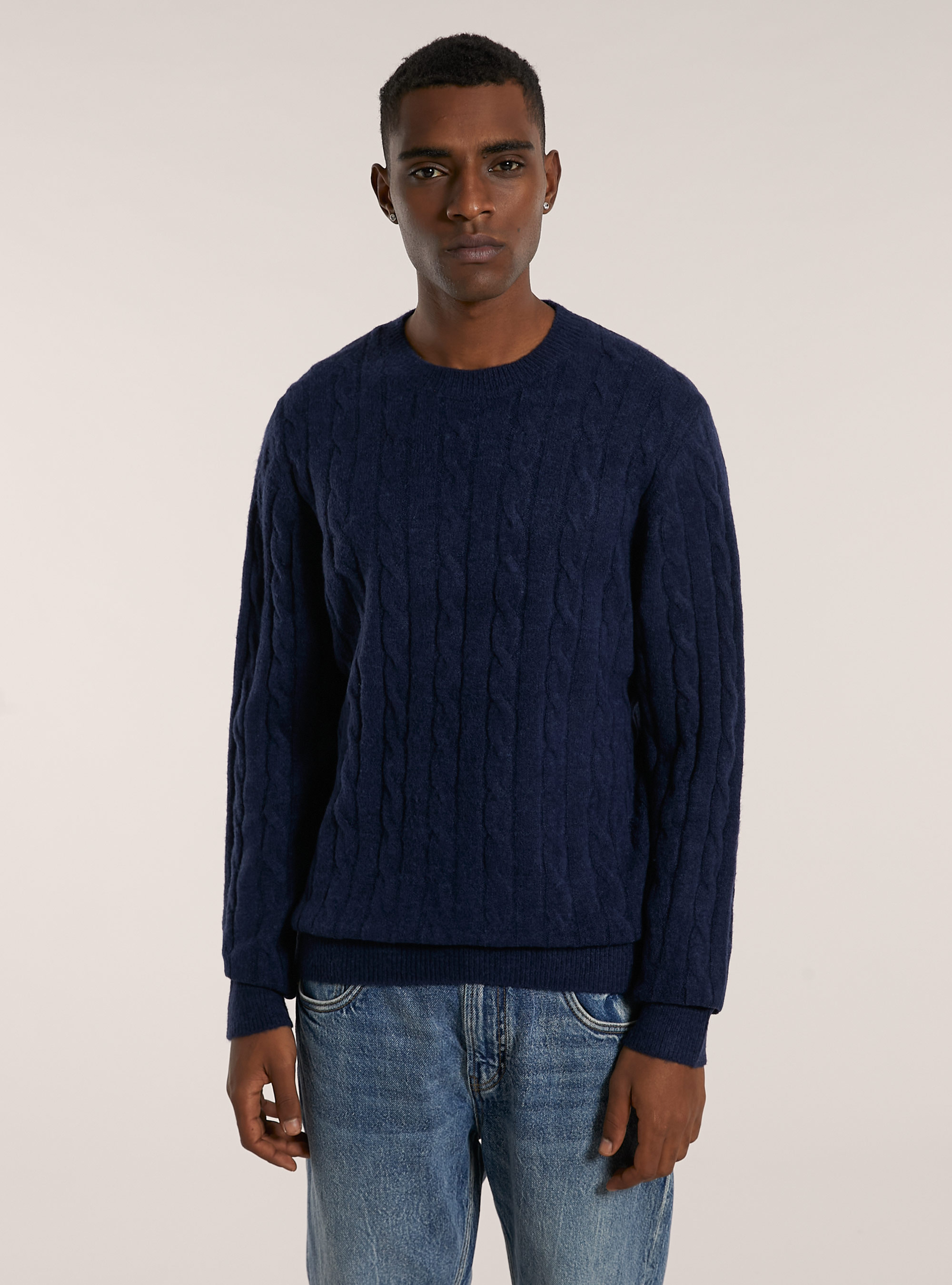 Pullover morbido a trecce, MBL2 BLUE MEL MED