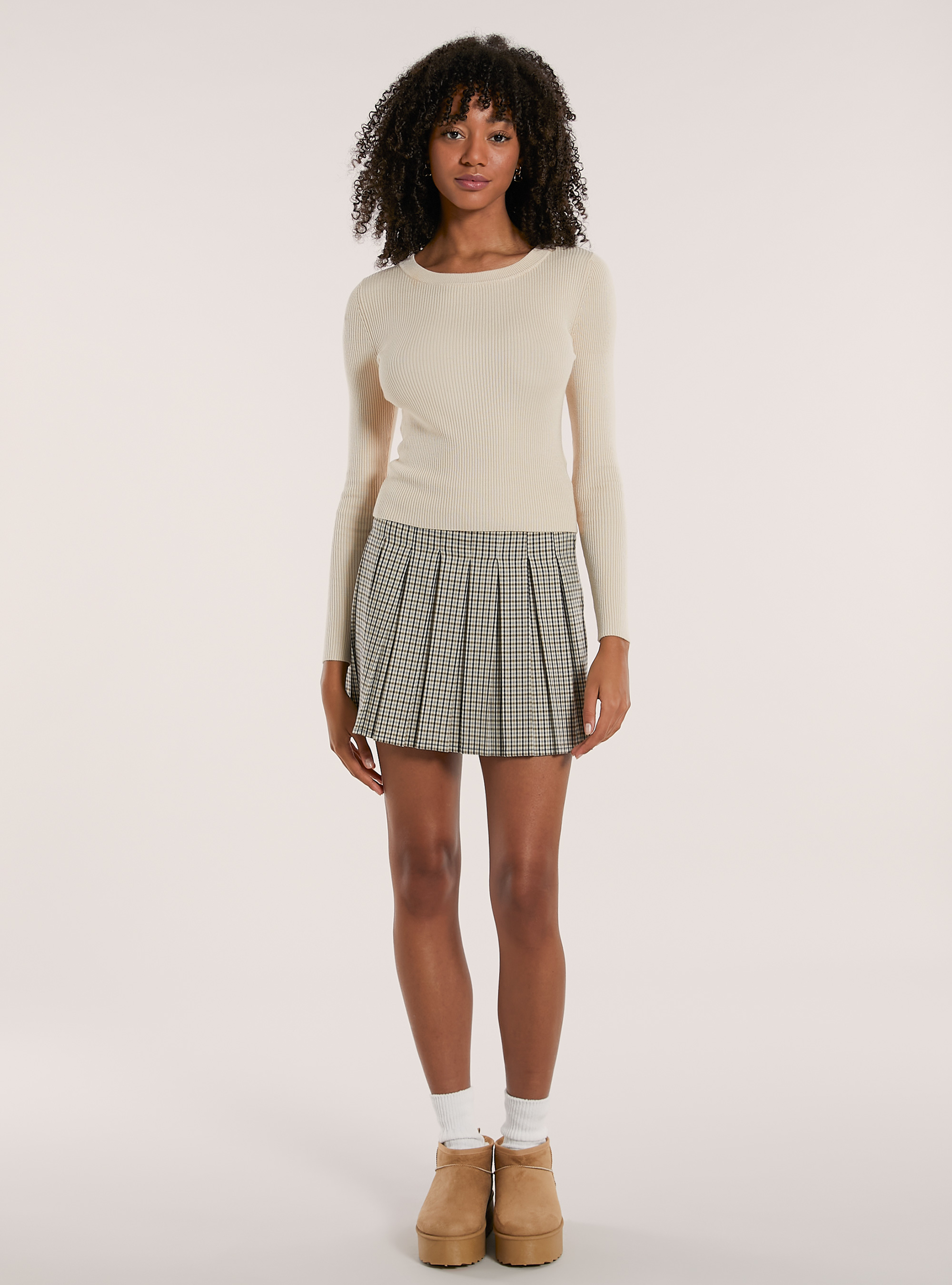 Maglia girocollo a coste, CR2 CREAM MEDIUM