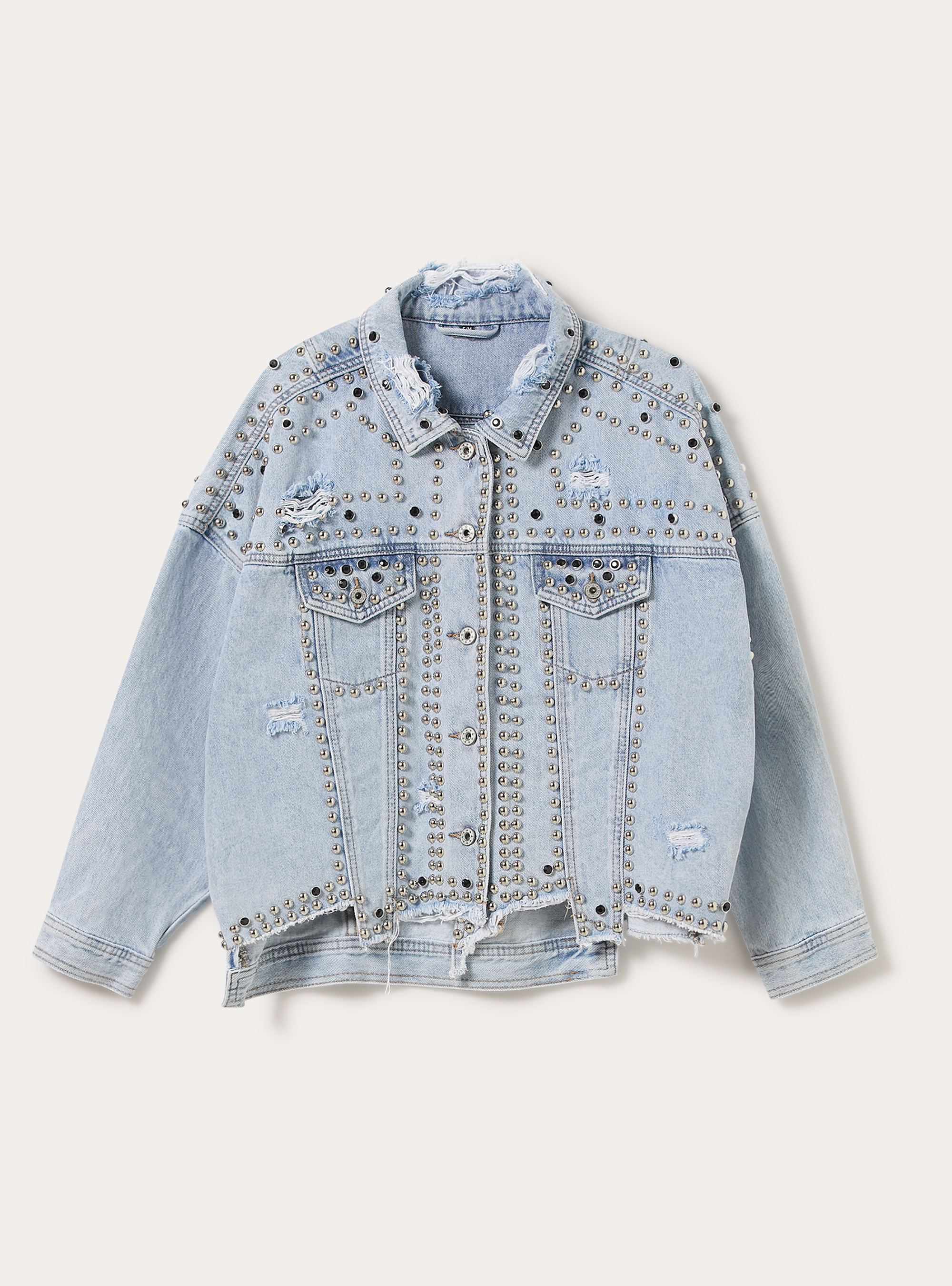 Denim jacket with studs, D006 AZURE