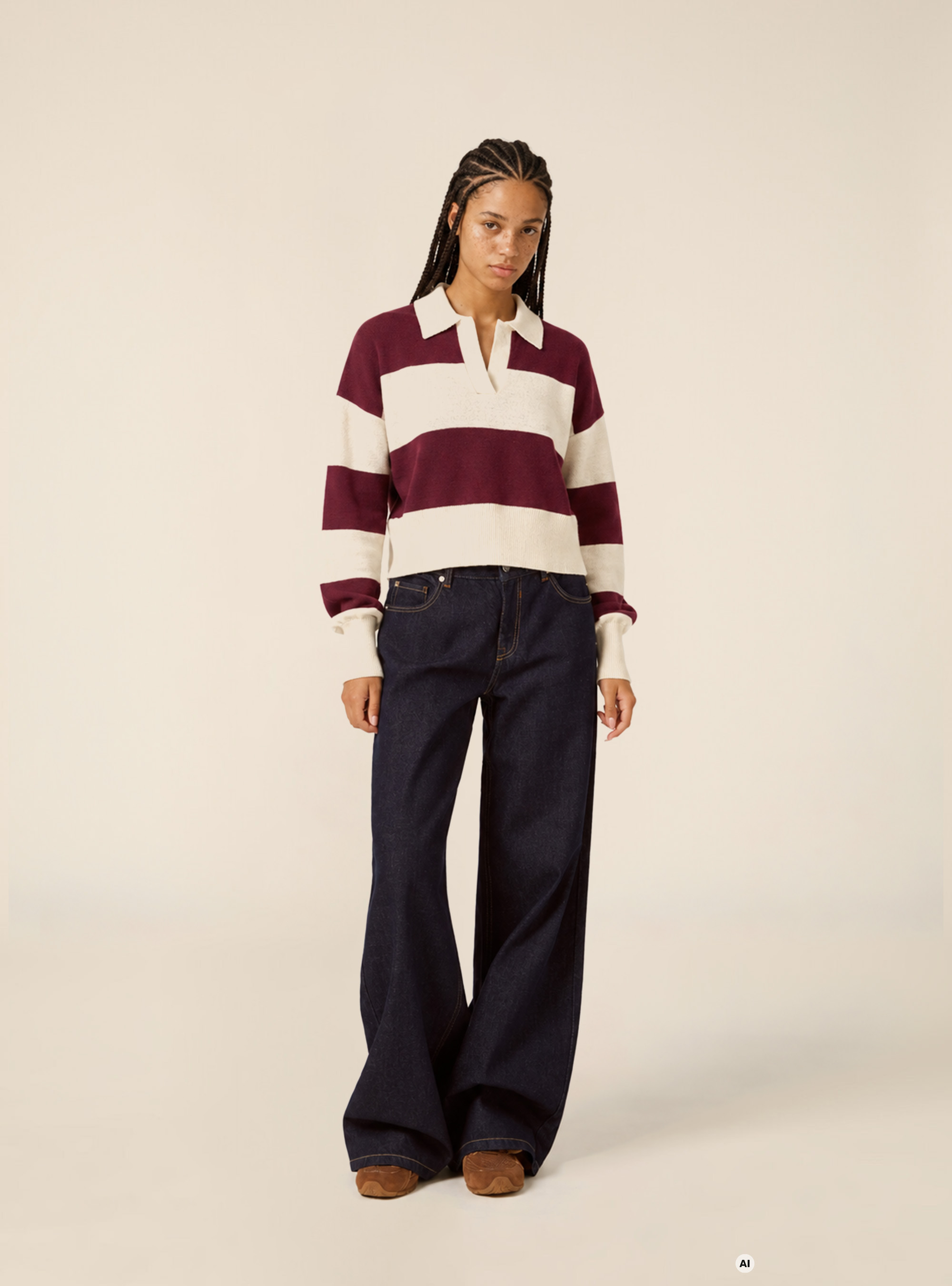 Striped rugby style polo sweater, BO1 BORDEAUX DARK