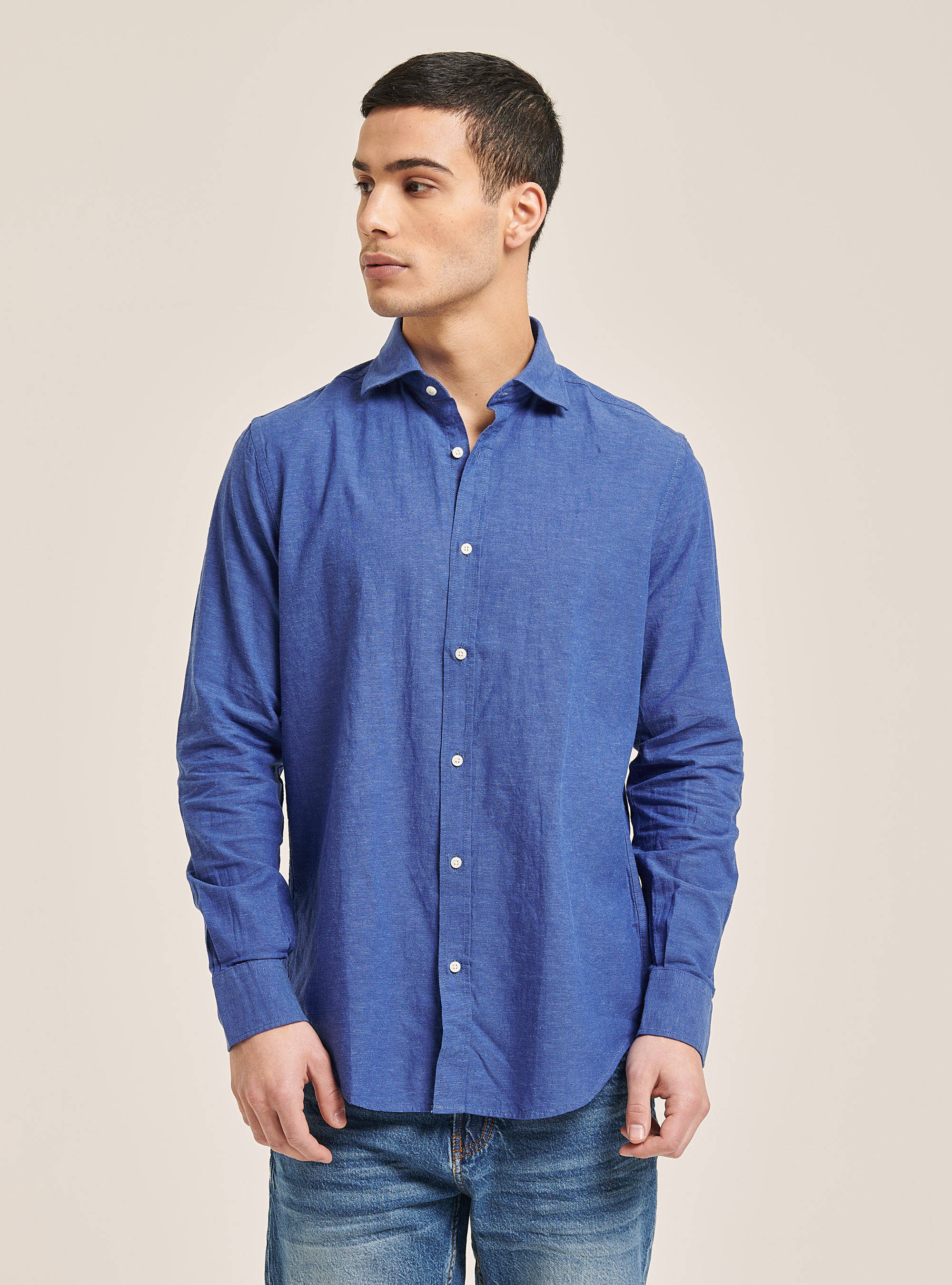 Plain linen shirt with long sleeves, C2227 ROYALE