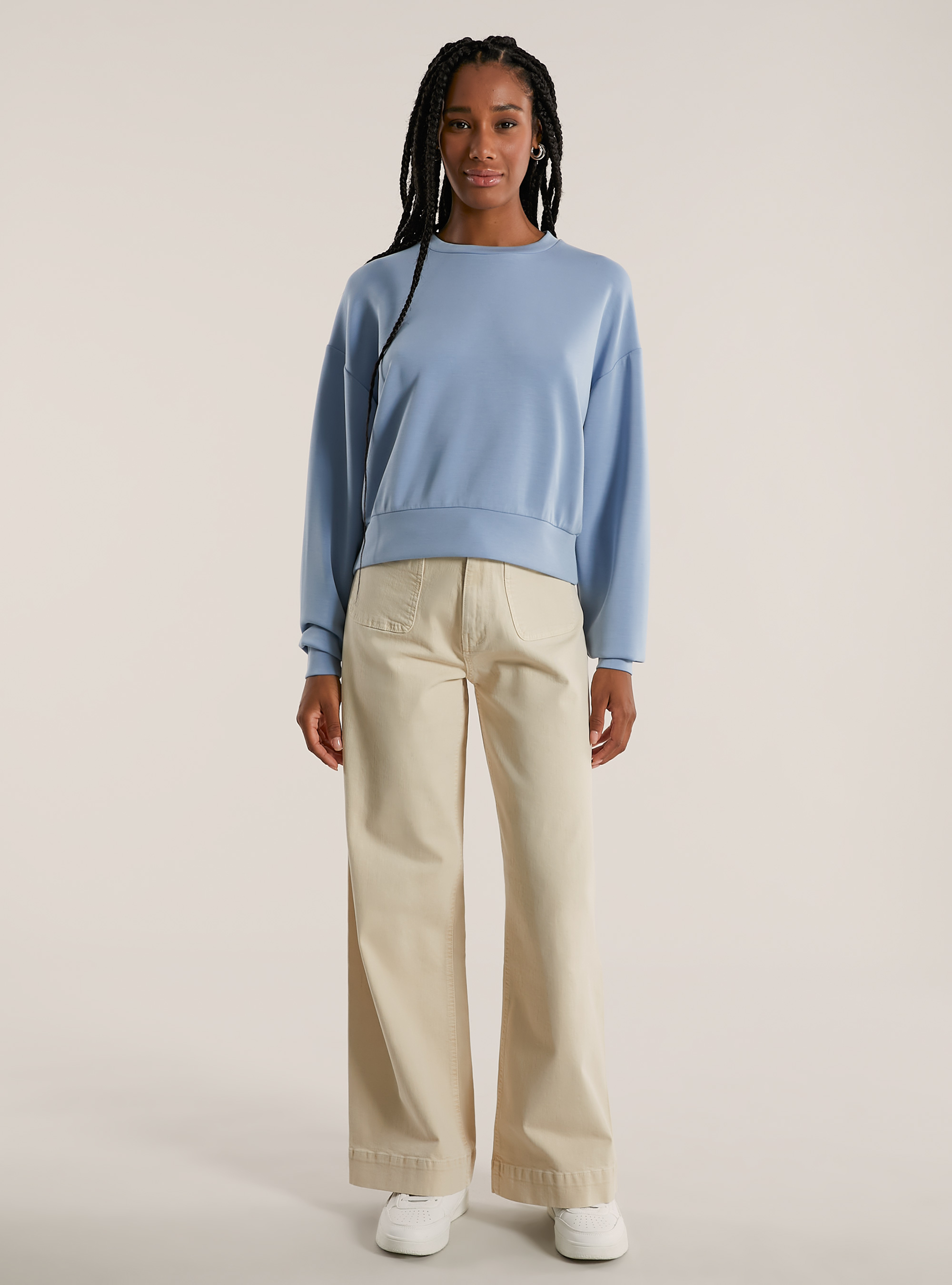 Cropped sweatshirt in soft scuba, AZ2 AZURE MEDIUM