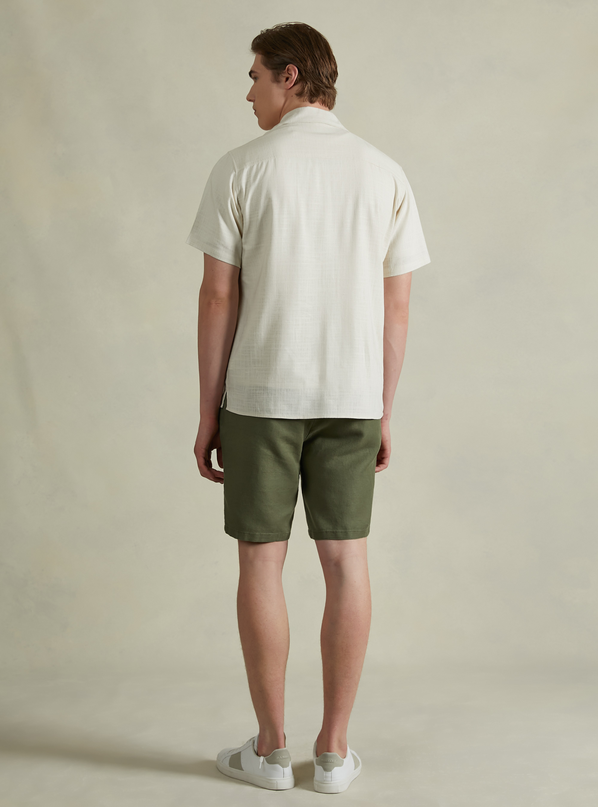 Linen blend shirt with bowling collar, BG3 BEIGE LIGHT