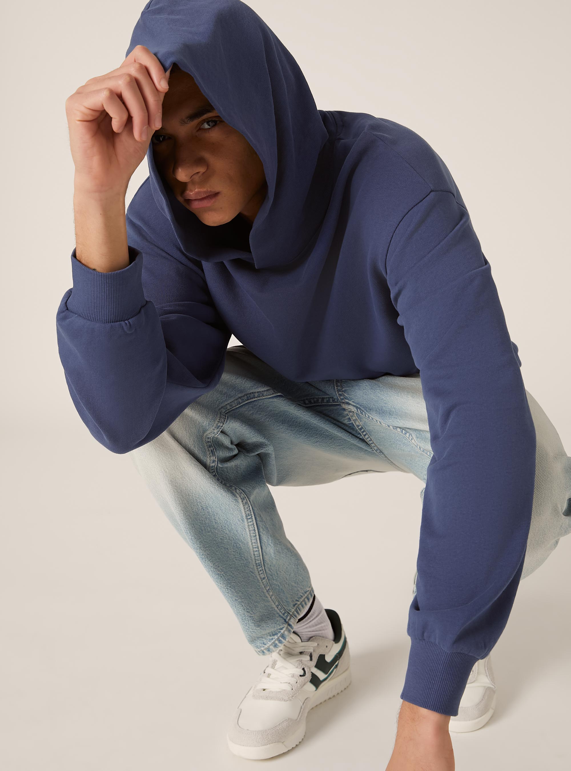 Boxy Fit Hooded Sweatshirt, BL3 BLUE LIGHT