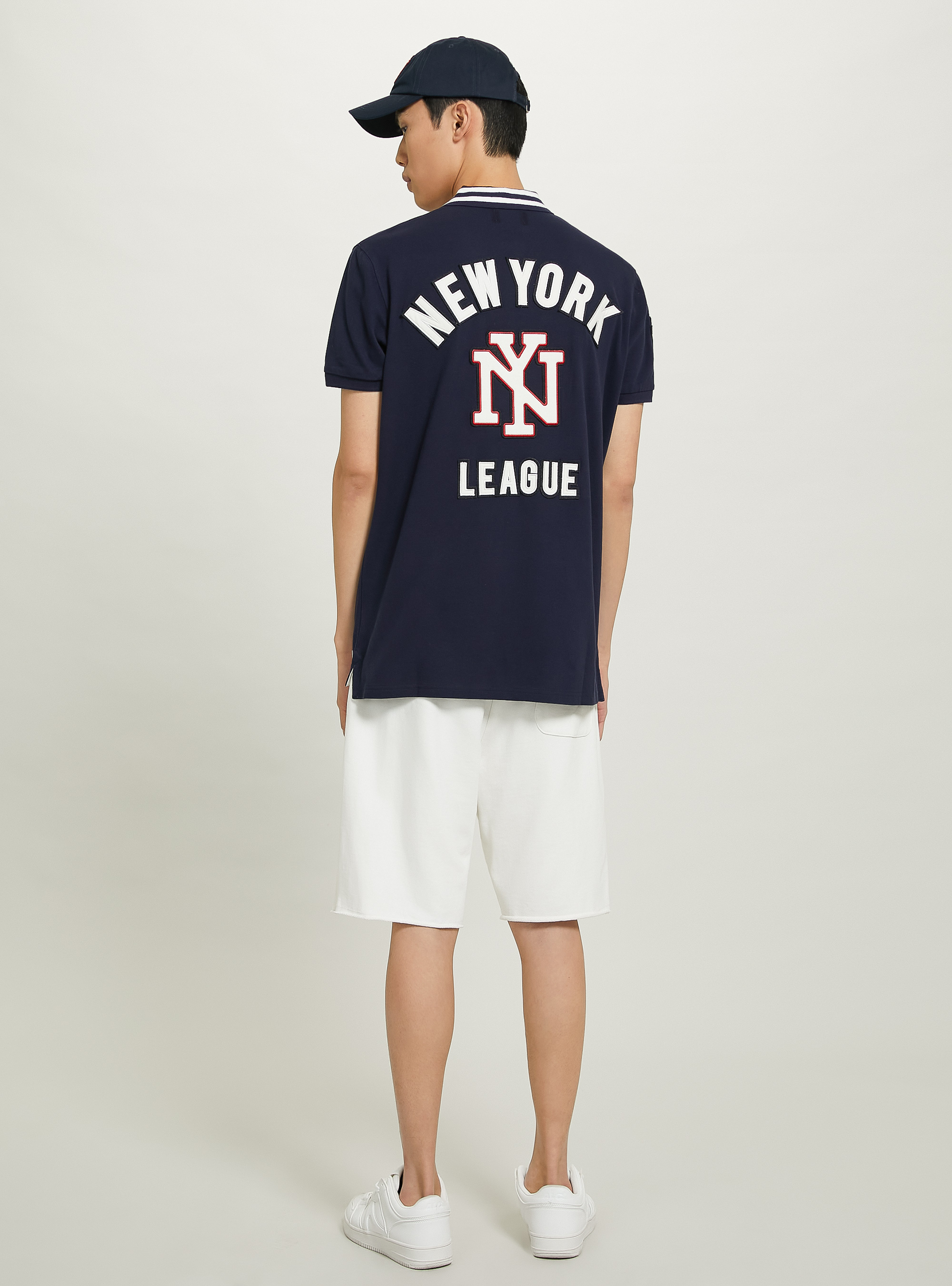 Cotton polo shirt with Varsity patch, C2306 BLU