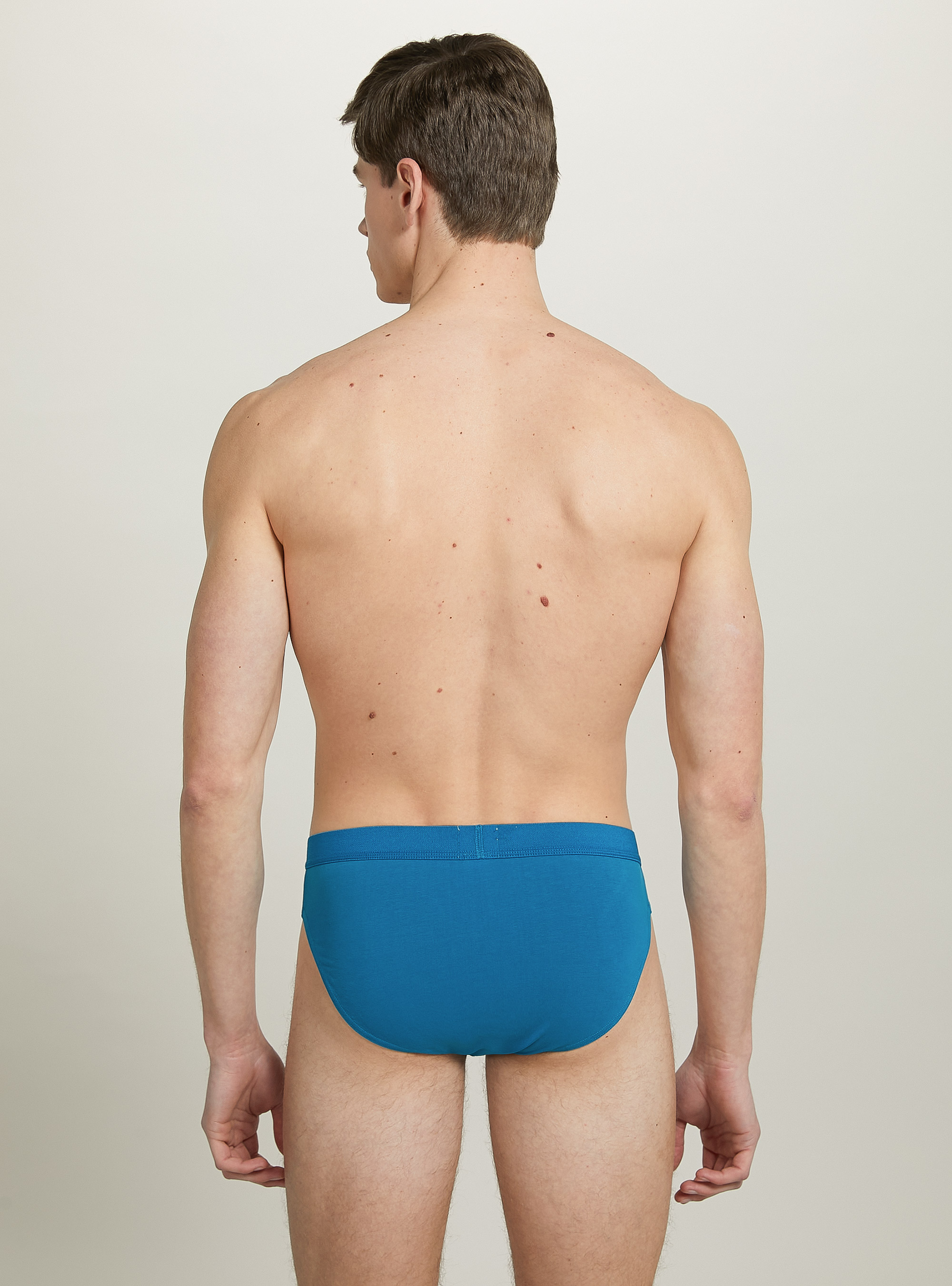 Set of 3 stretch cotton briefs, OB2 BLUE OIL MED.