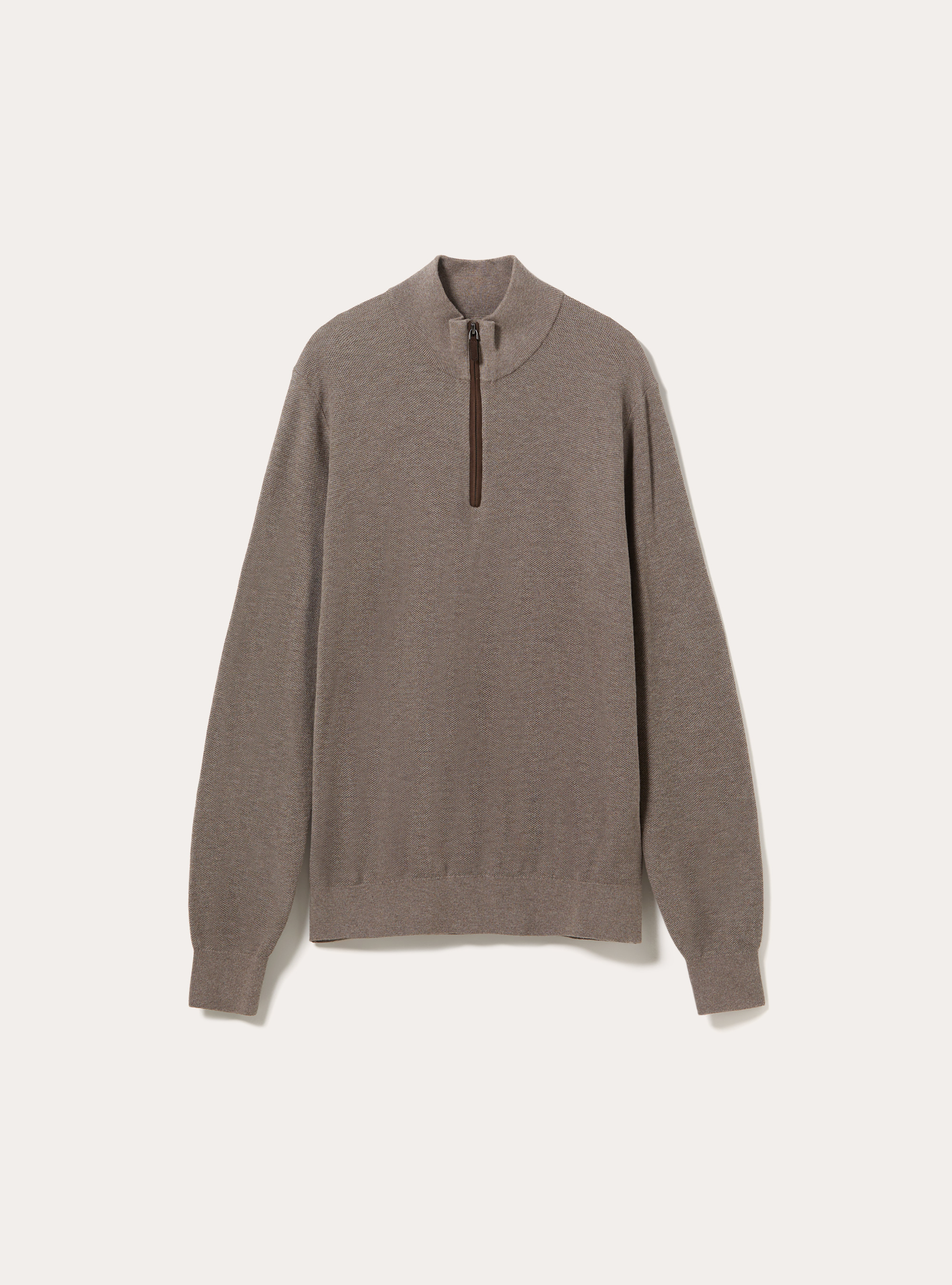 Jersey de media cremallera en mezcla de cachemira con cuello alto, MTB2 TOBACCO MEL MED