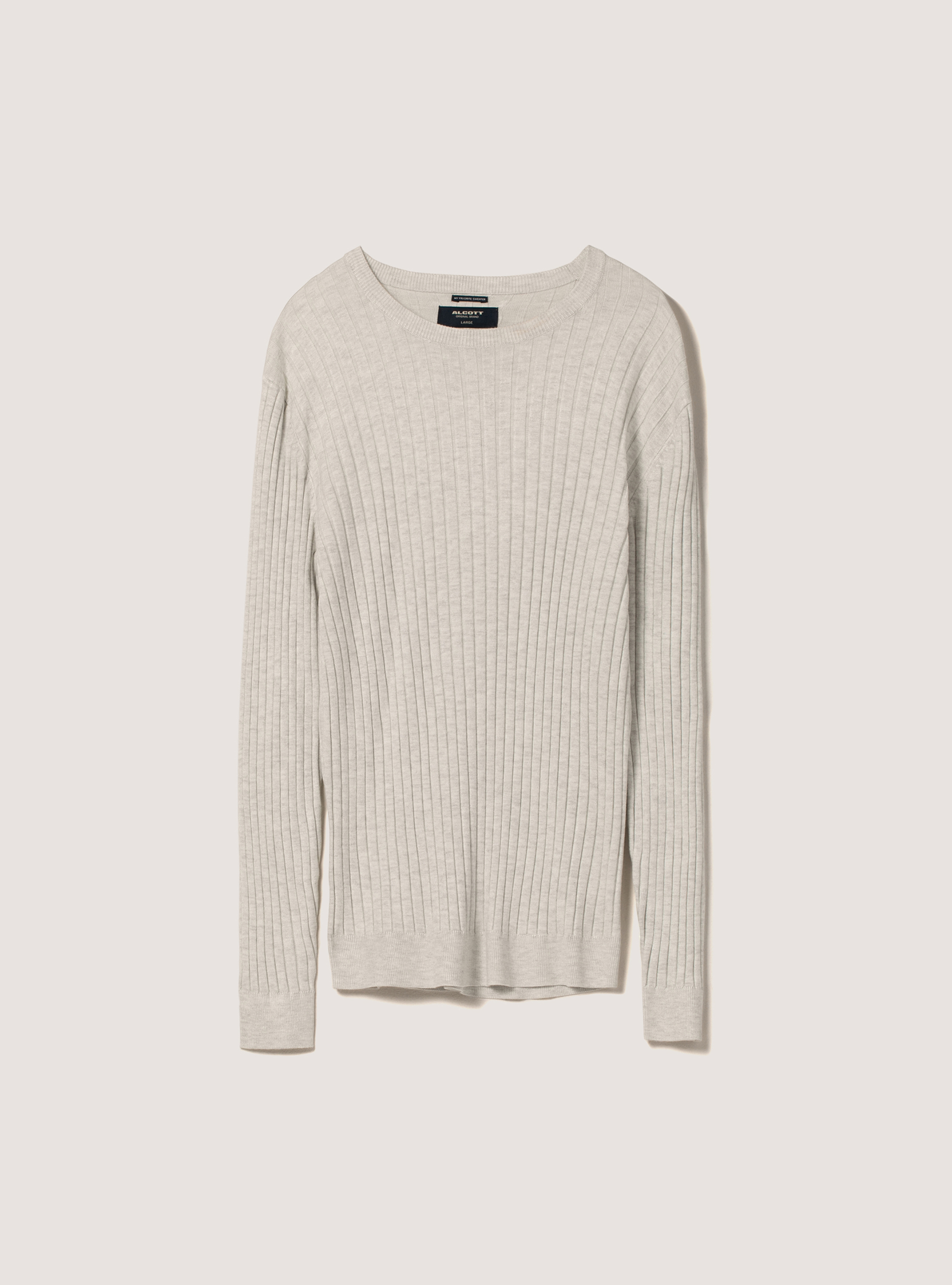 Pullover girocollo a coste in morbida viscosa, MGY3 GREY MEL LIGHT