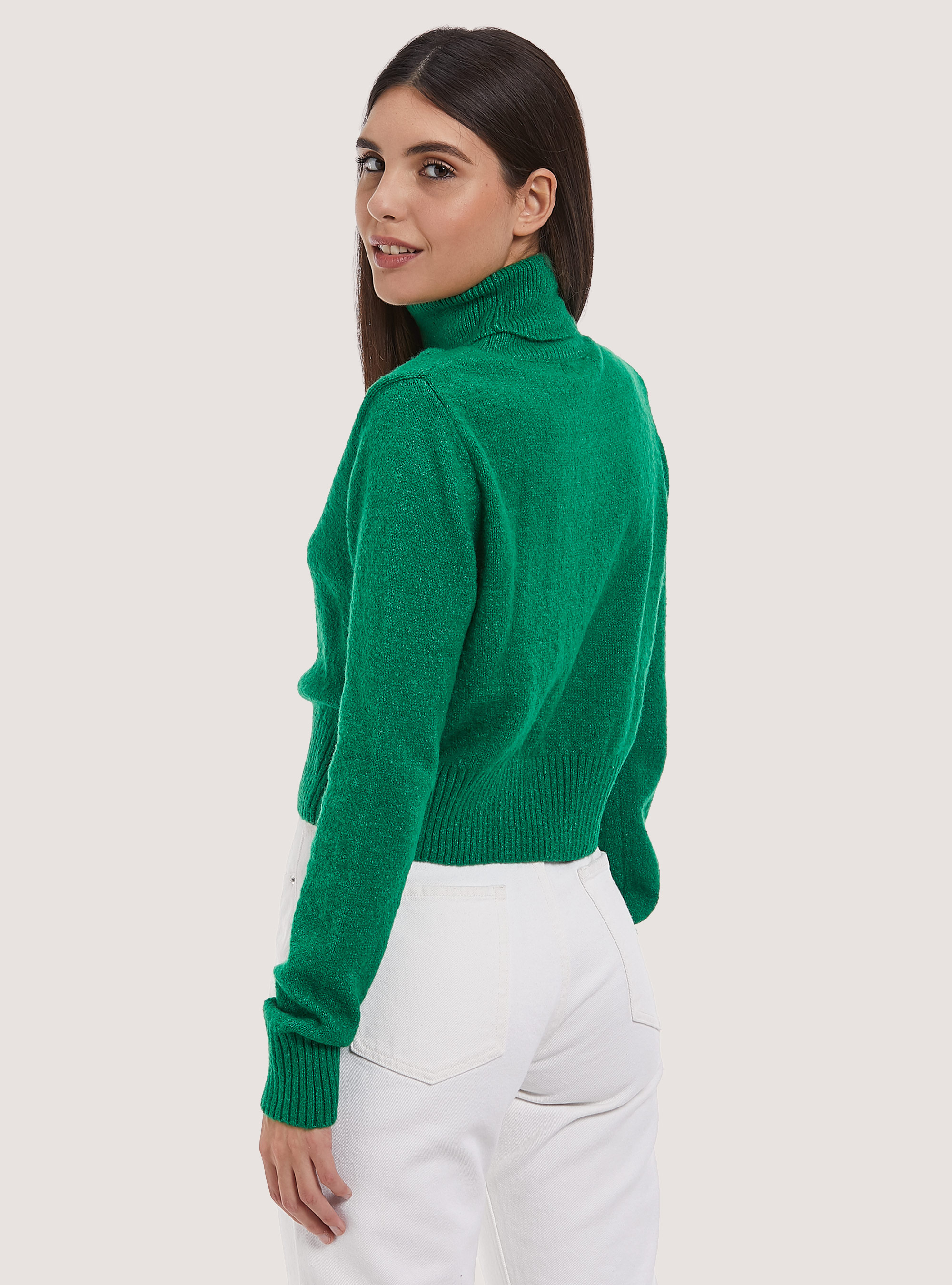 Pullover morbido cropped a collo alto, GN2 GREEN MEDIUM