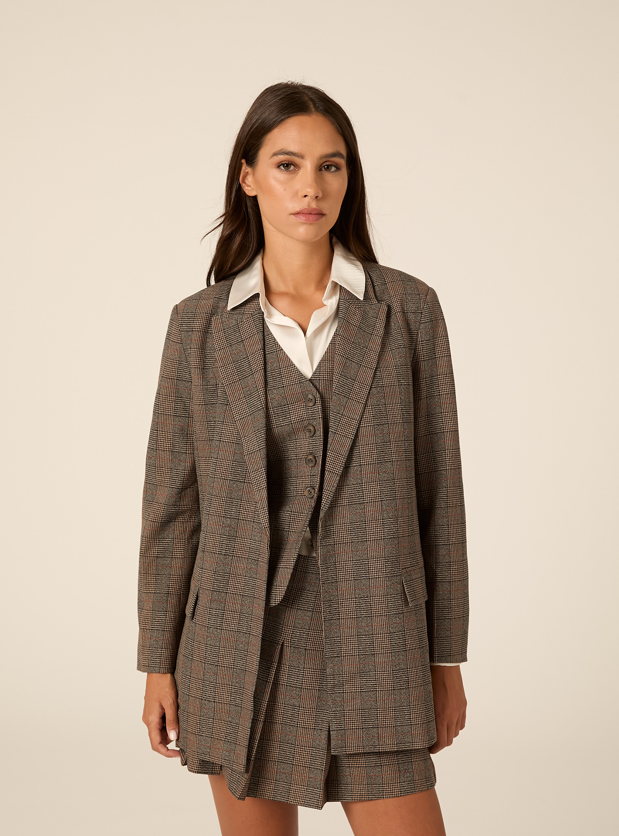 Blazer largo sastre con microestampado, BG1 BEIGE DARK