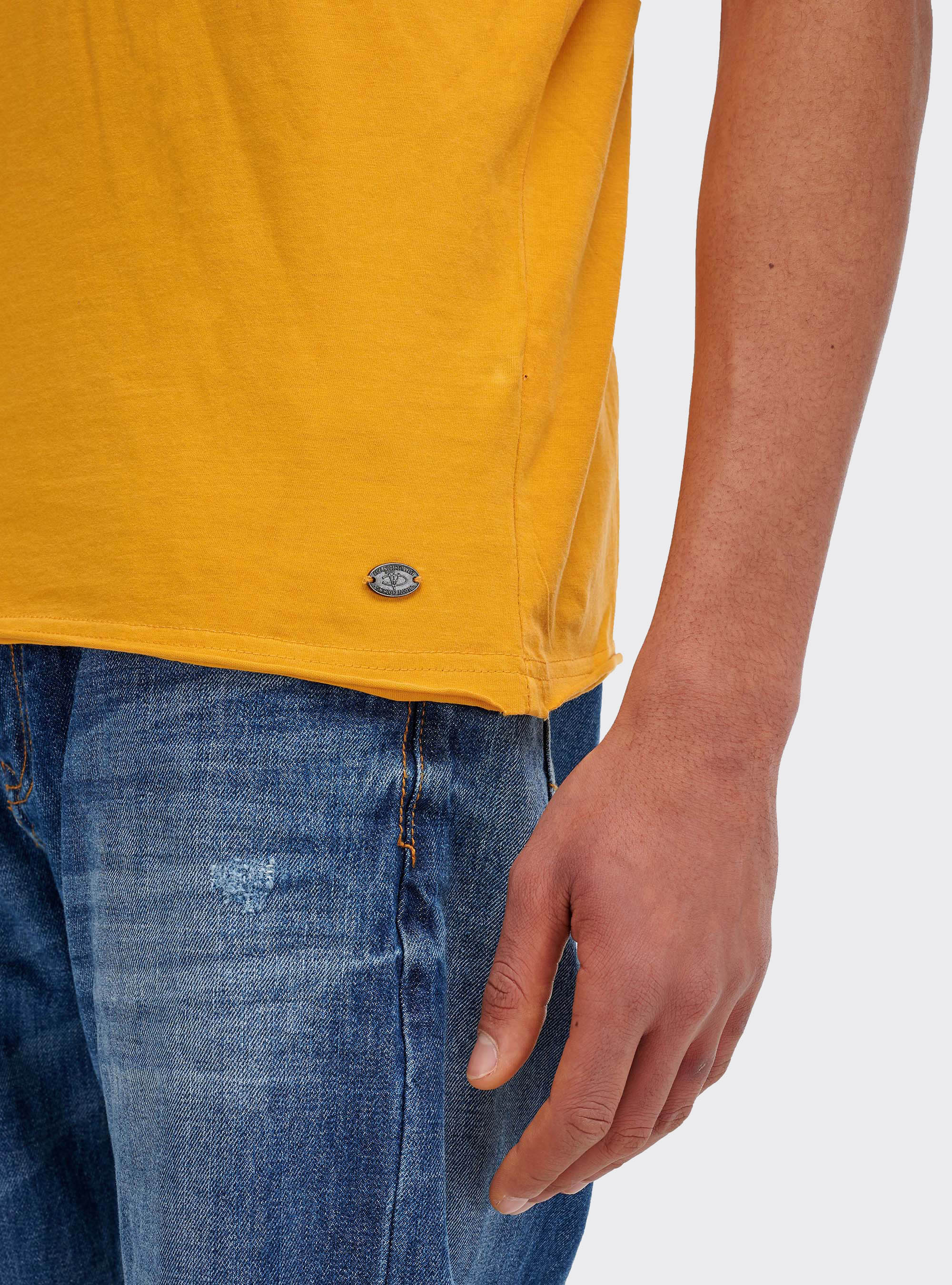 Maglietta tinta unita taglio vivo, SENAPE