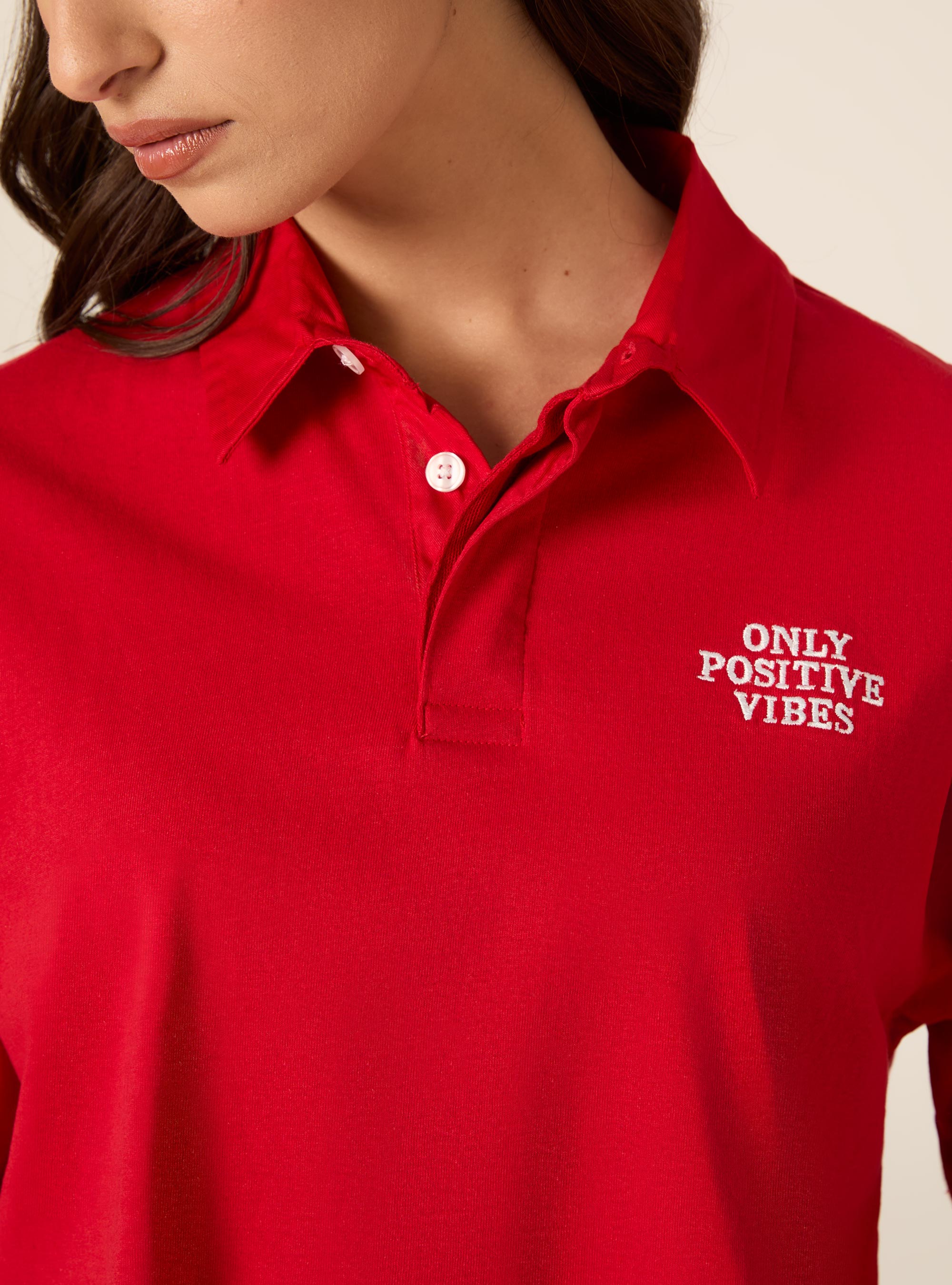 Polo crop tinta unita con ricamo, RD2 RED MEDIUM