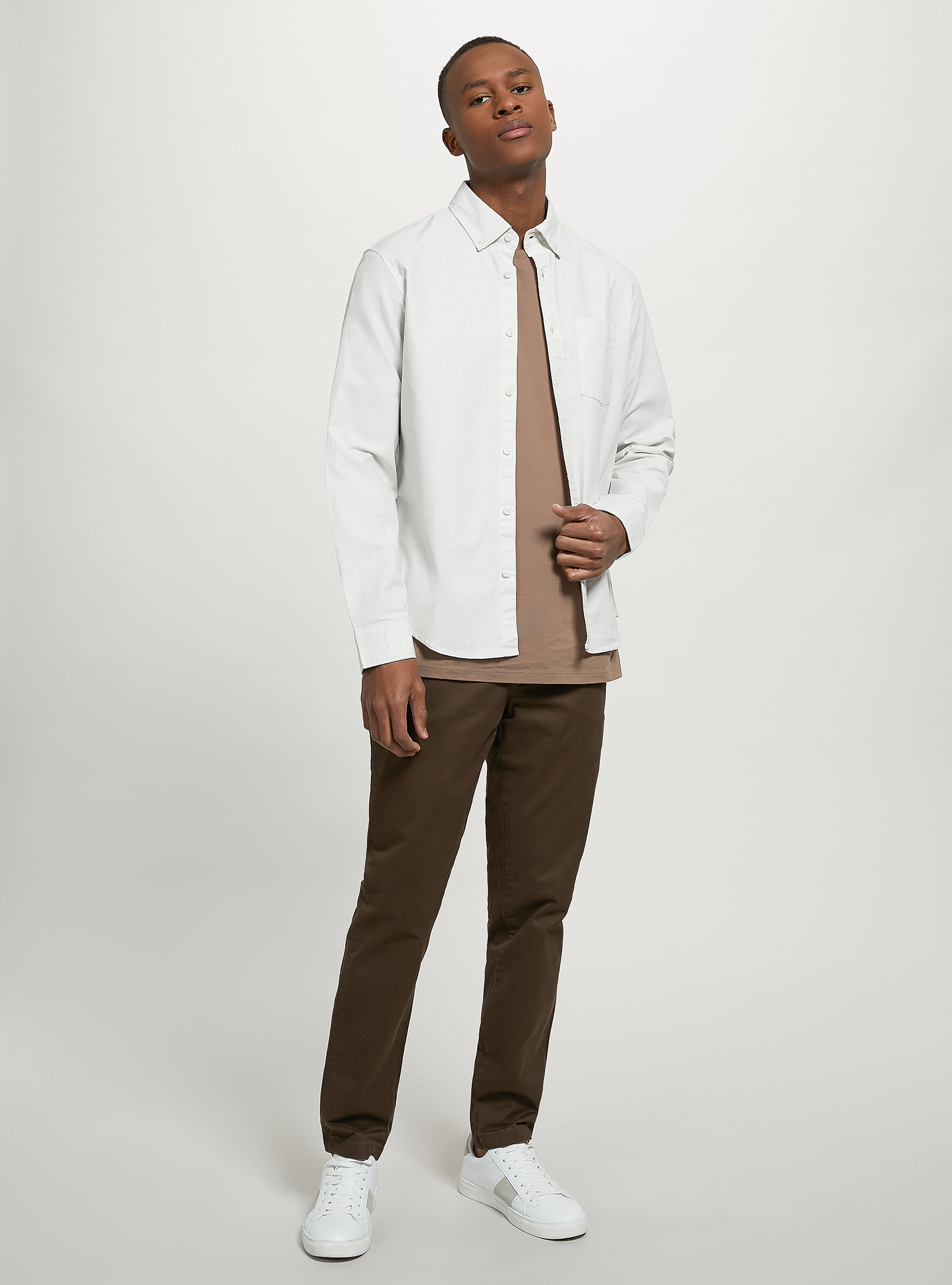 Unifarbenes Baumwollhemd, WH1 OFF WHITE