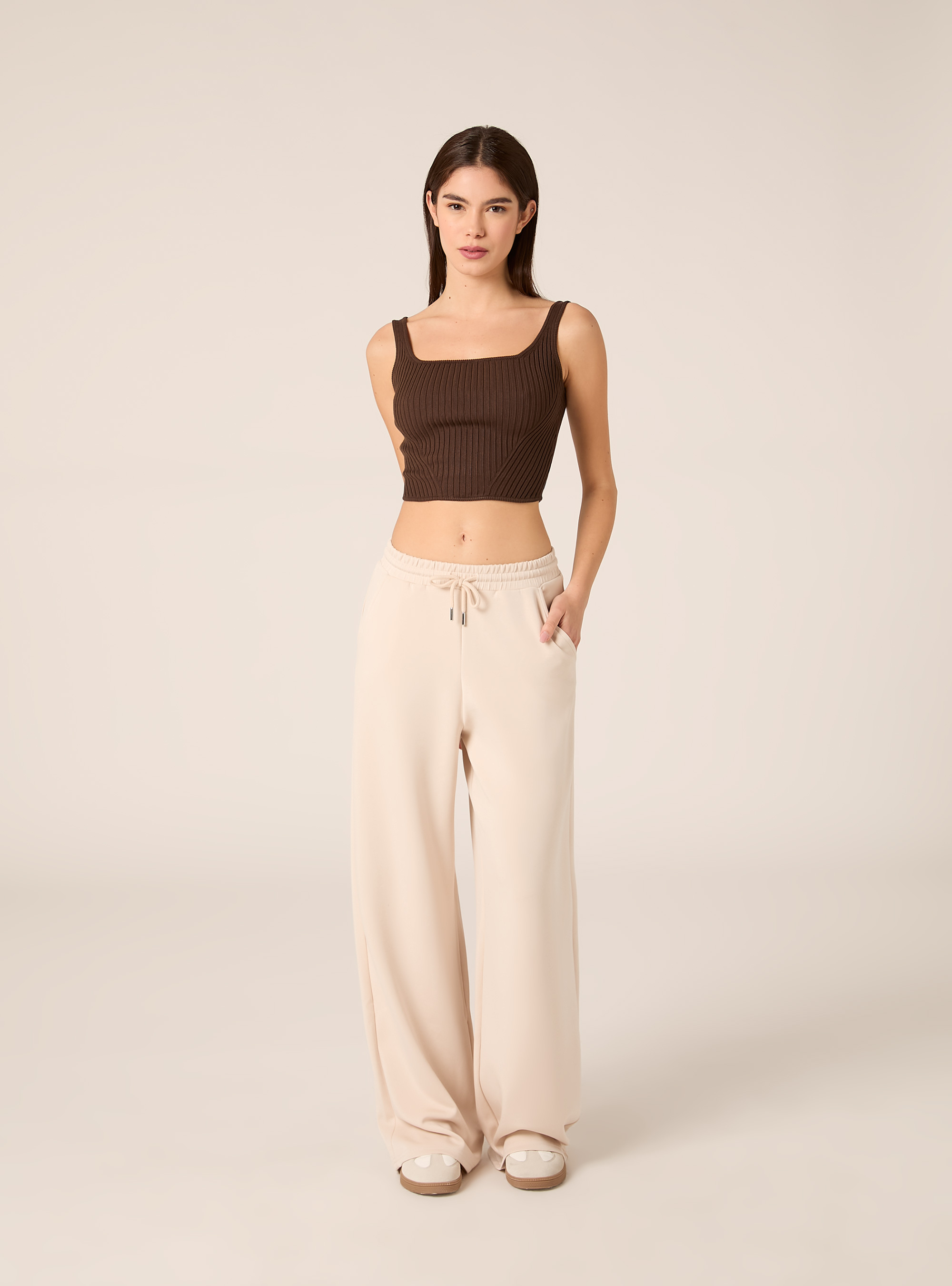Soft touch wide leg joggers, CR3 CREAM LIGHT