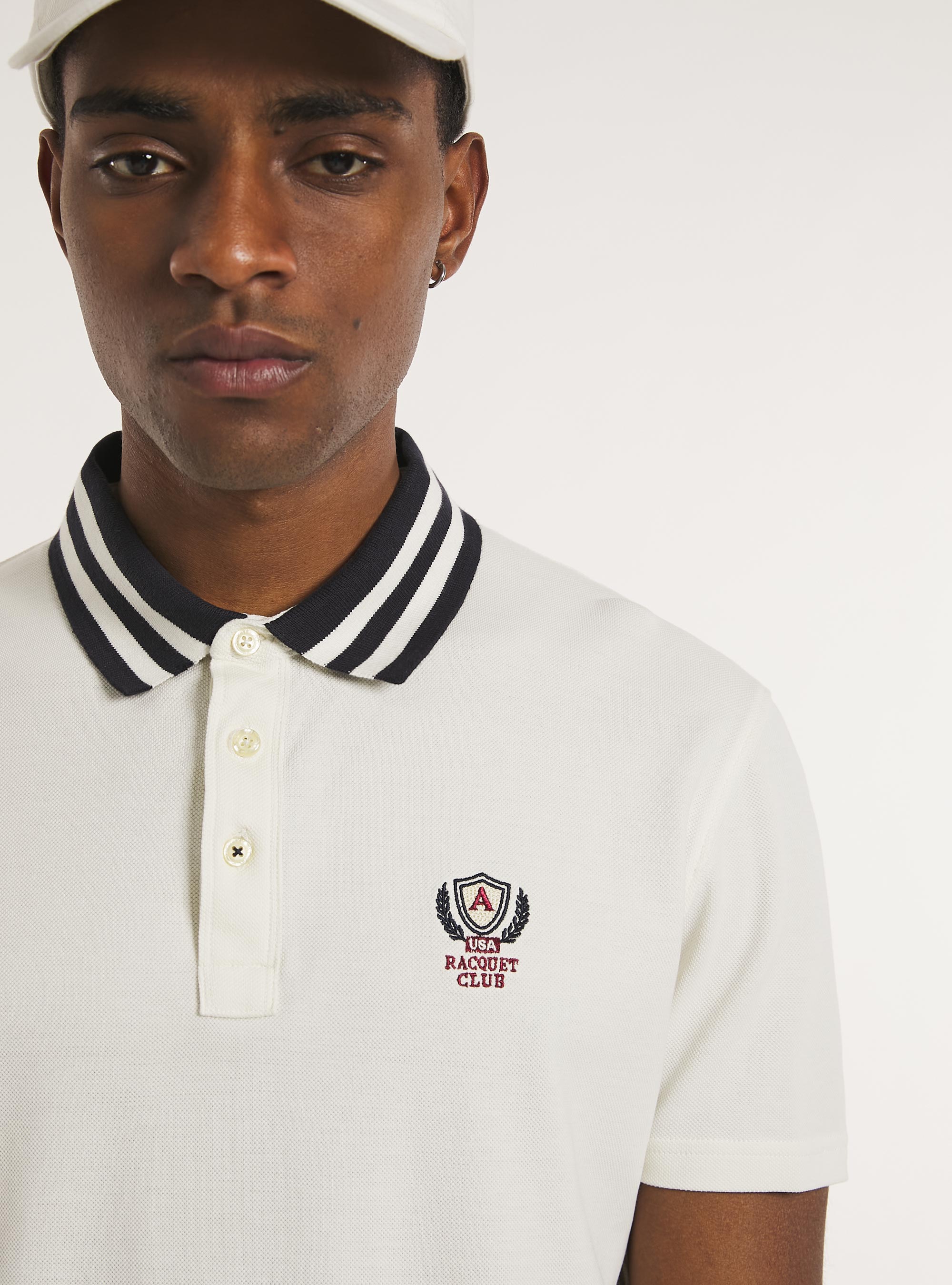Cotton polo shirt with embroidery, C0020 OFF WHITE