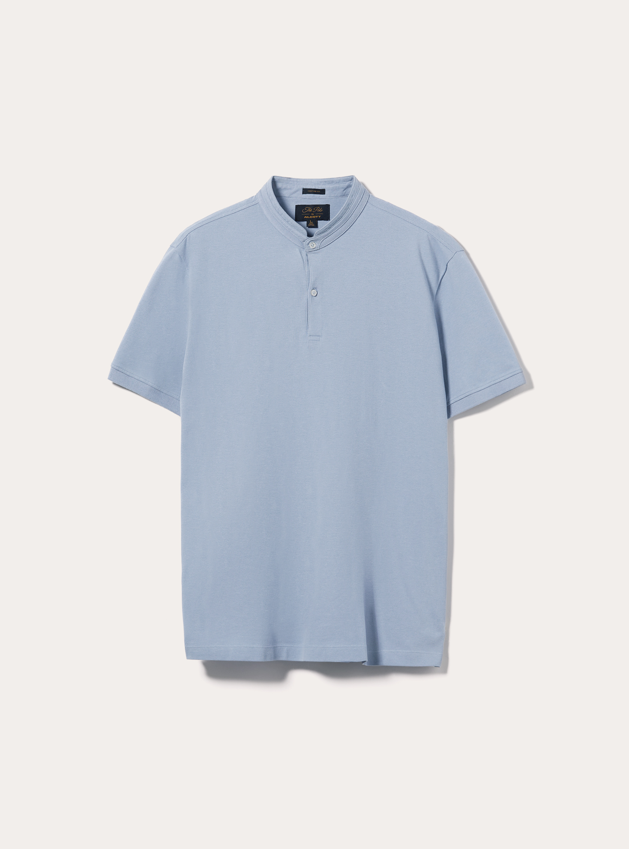Mandarin Collar Cotton Polo Shirt, AZ2 AZURE MEDIUM