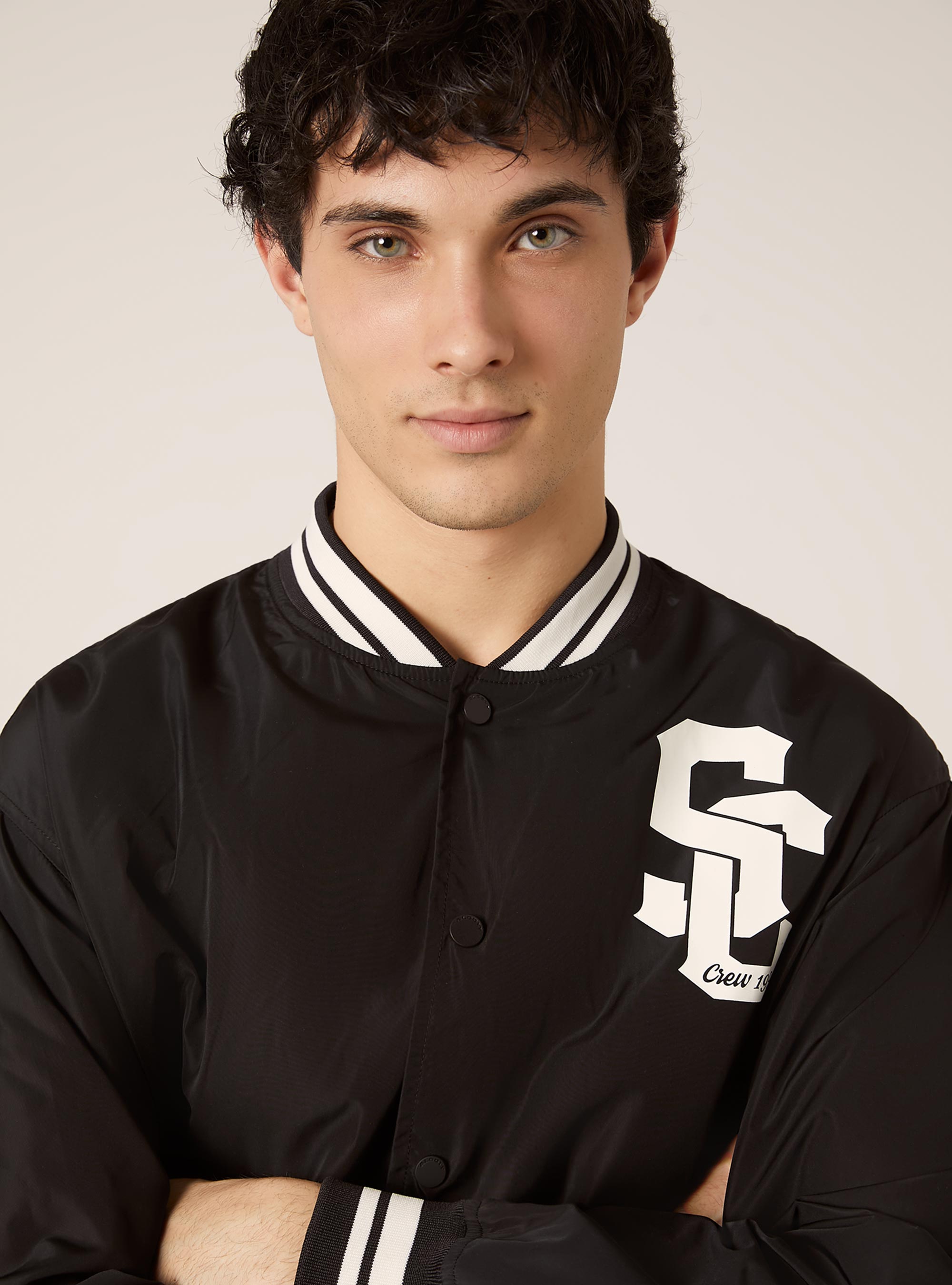 Lightweight bomber jacket with print, BK1 BLACK