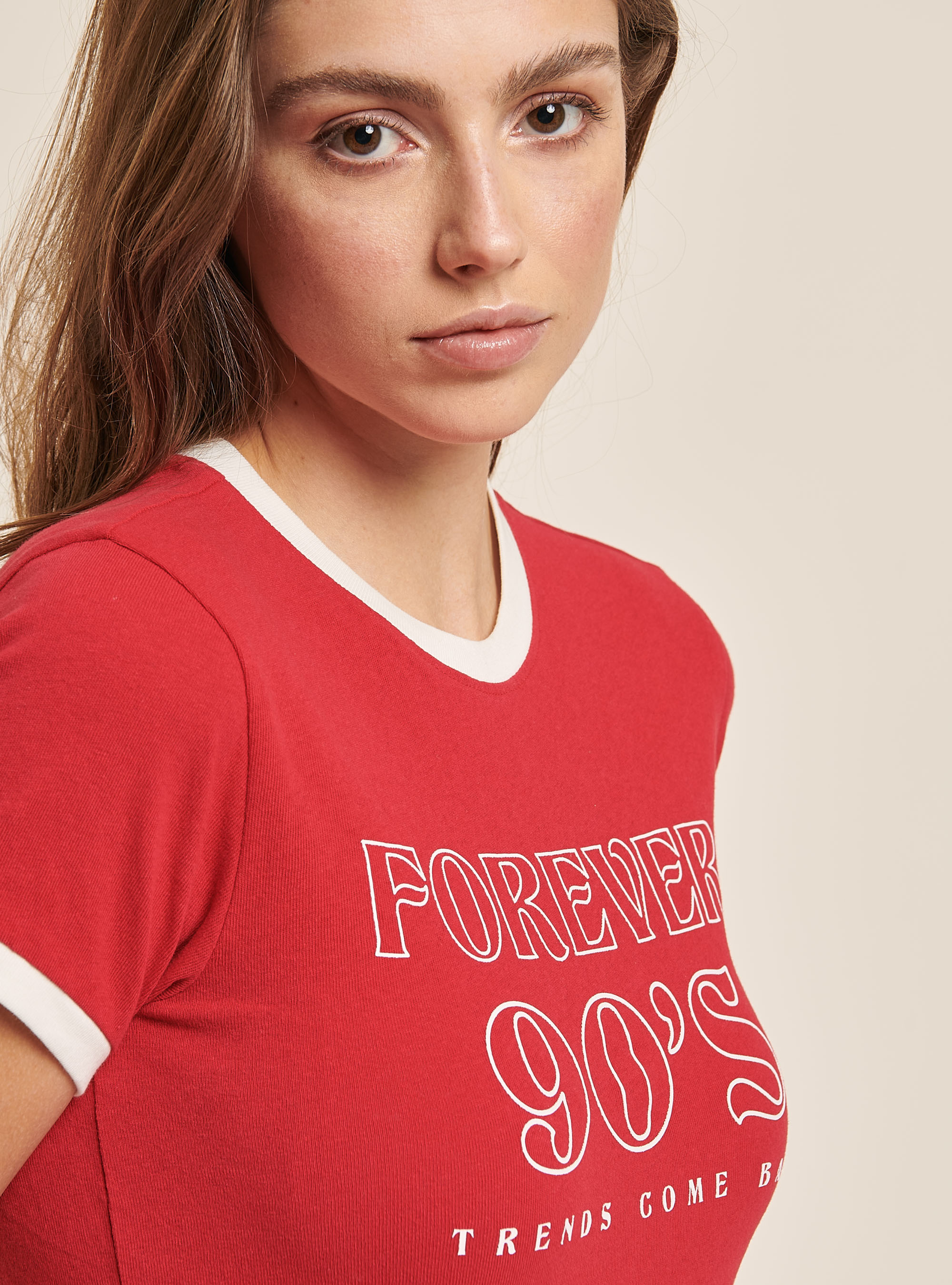 Maglietta stampa lettering in cotone combed, ROSSO