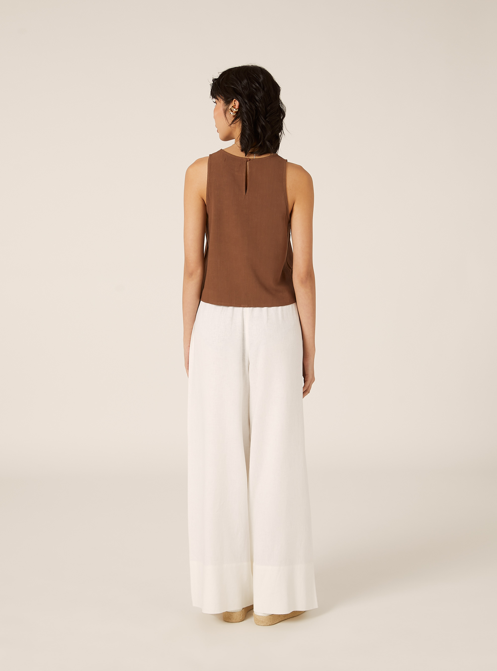 Canotta basic in misto lino, BR2 BROWN MEDIUM