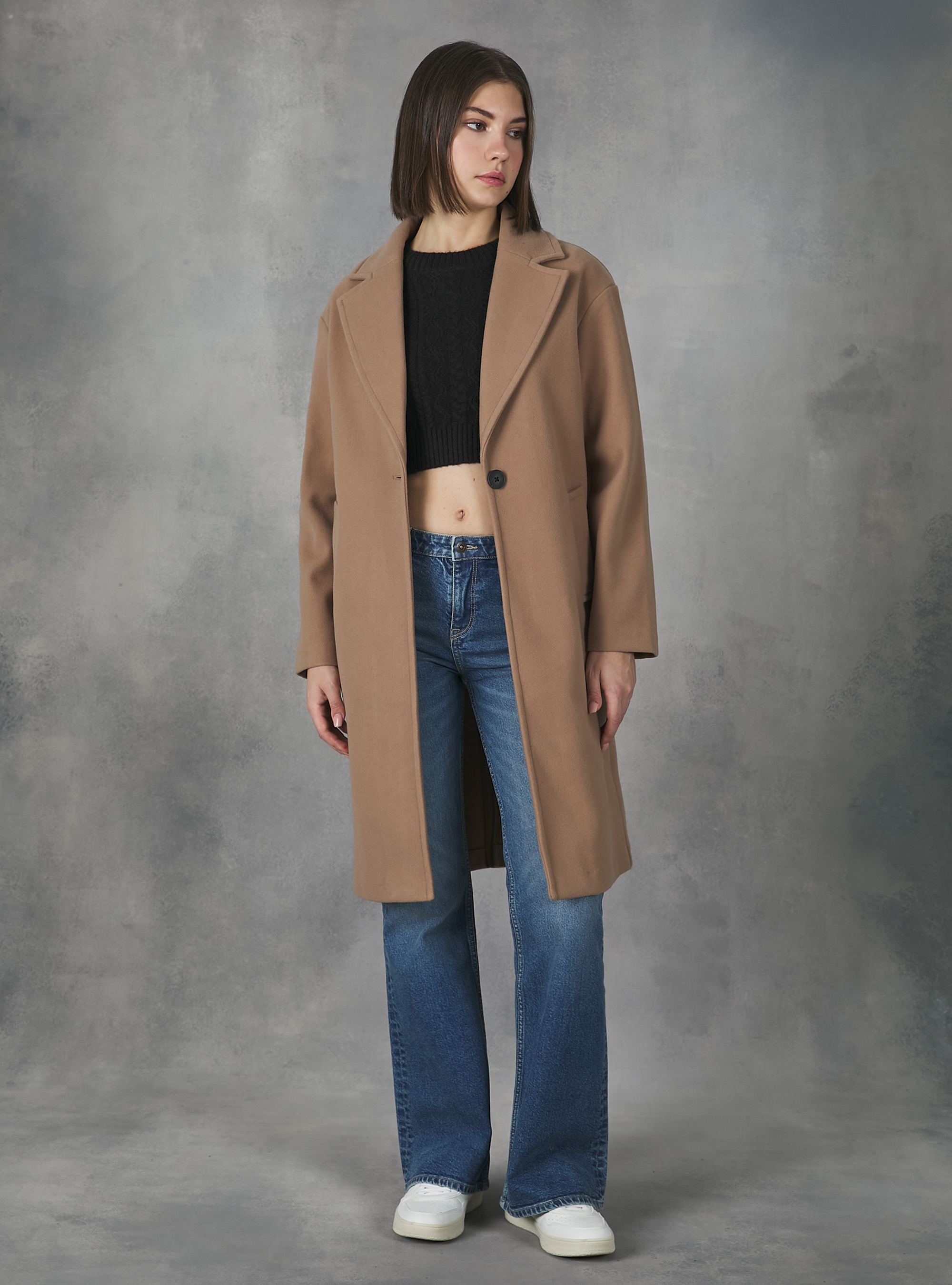 Plain-coloured gauze knit coat, TB2 TOBACCO MEDIUM