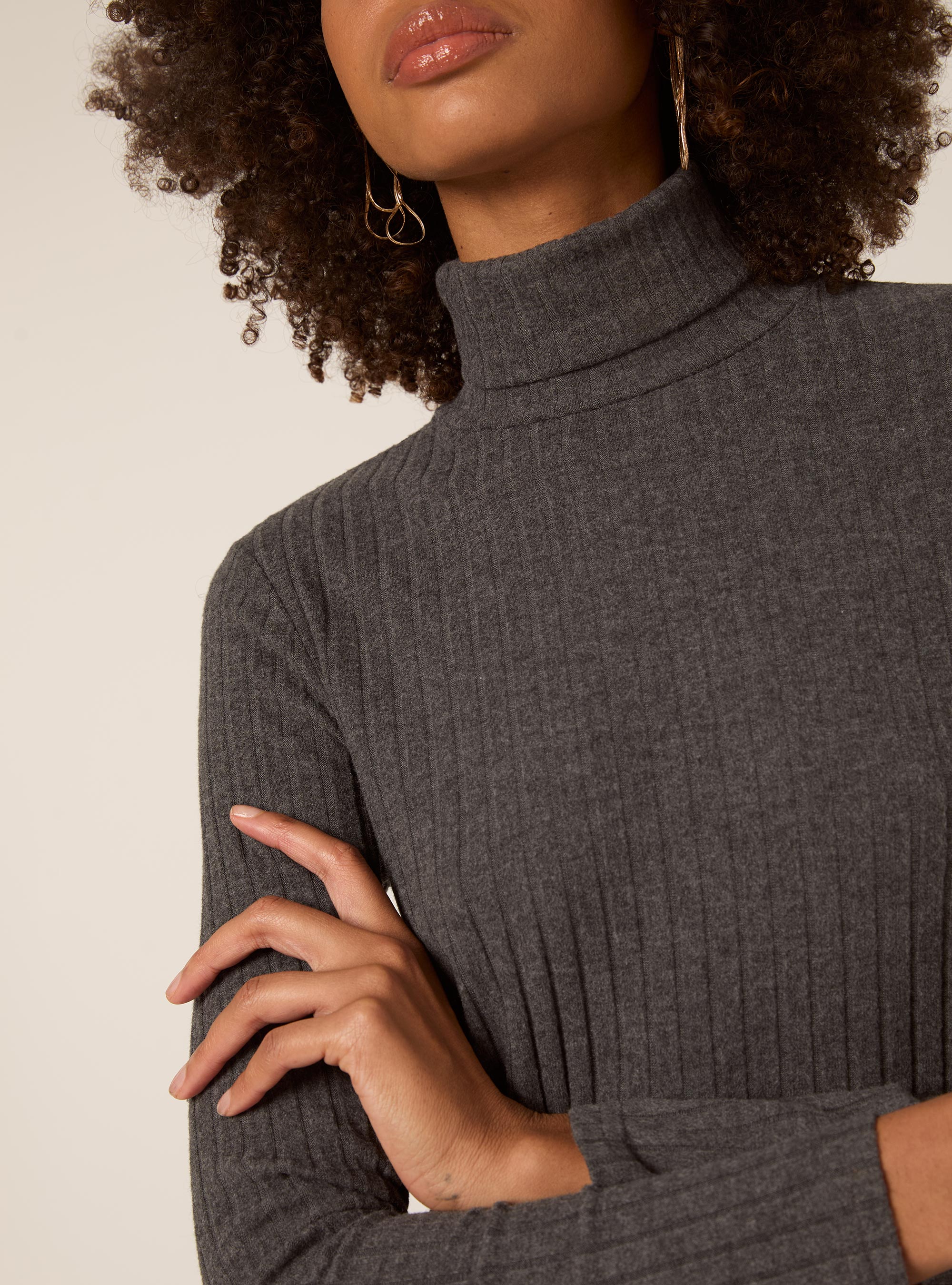 SHORT DRESS WITH HIGH RIBBED COLLAR, GREY MELANGE