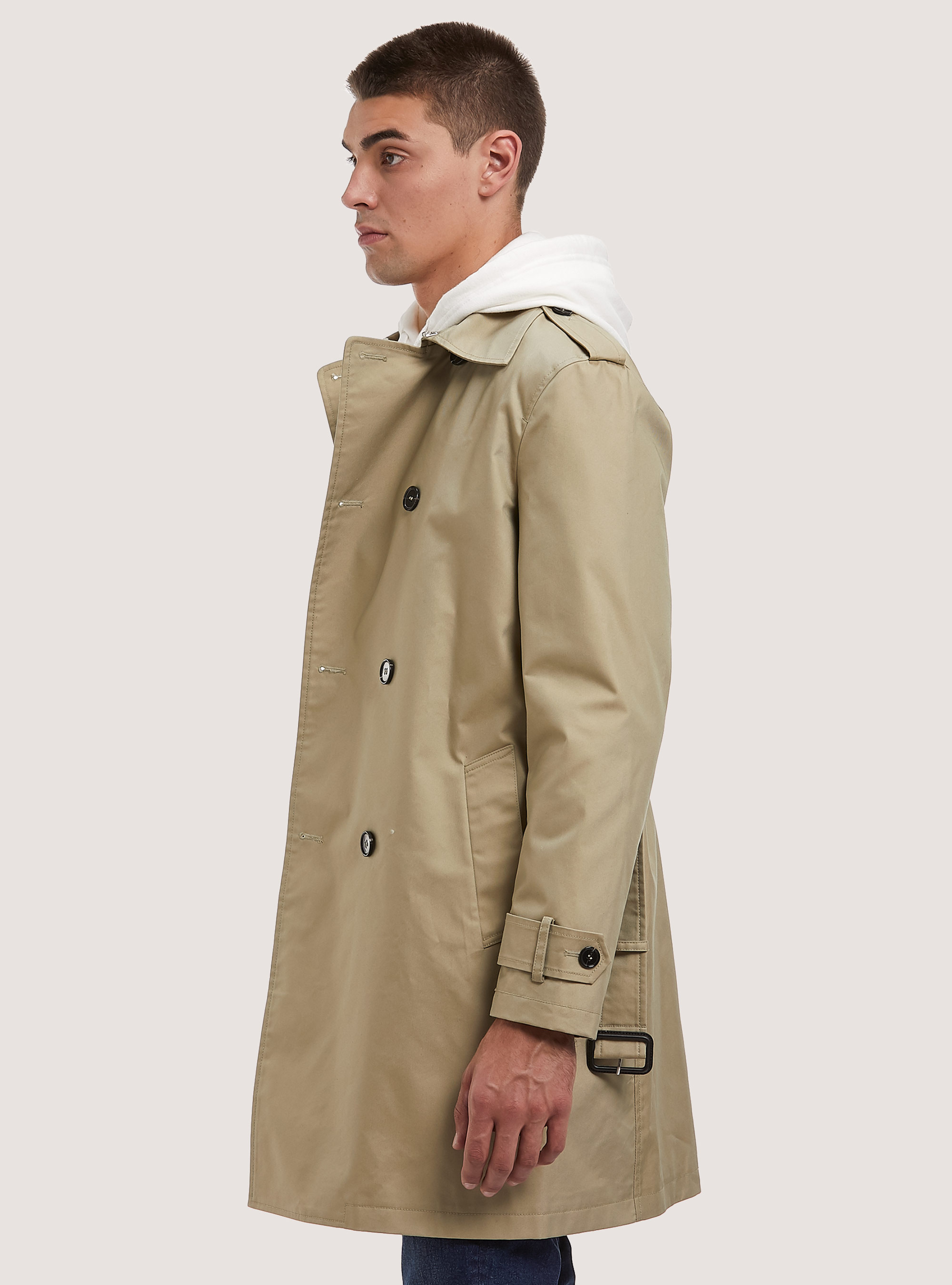 Double-breasted water repellent cotton-blend trench coat, BG3 BEIGE LIGHT
