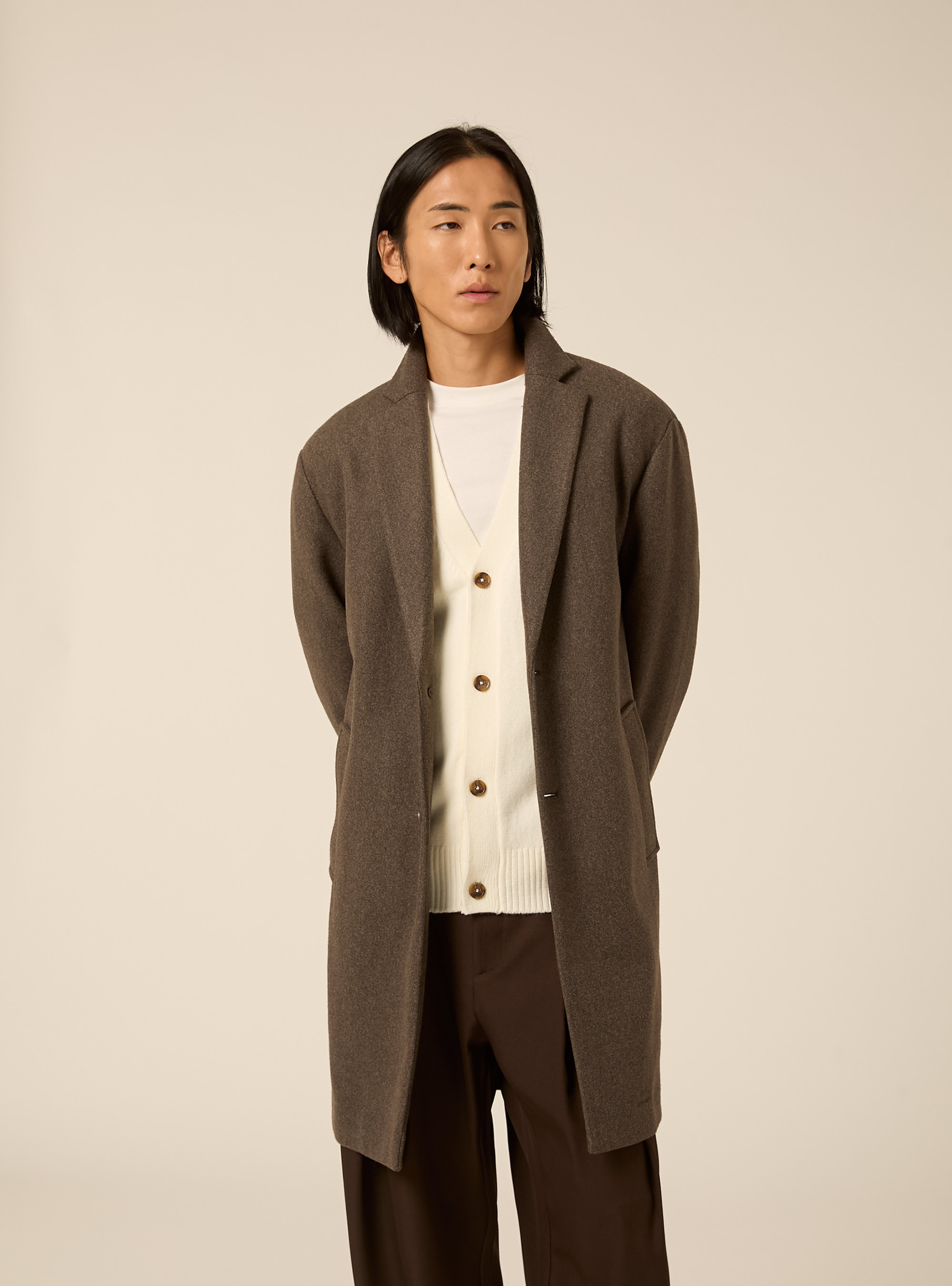 Unlined single breasted coat with lapels, BR2 BROWN MEDIUM