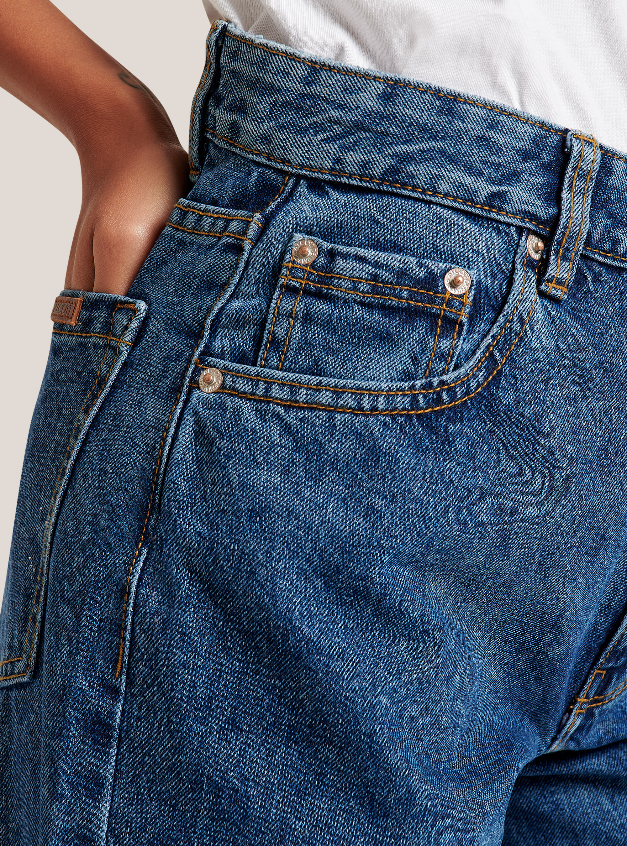 Vaqueros de cintura alta y pierna ancha, AZUL