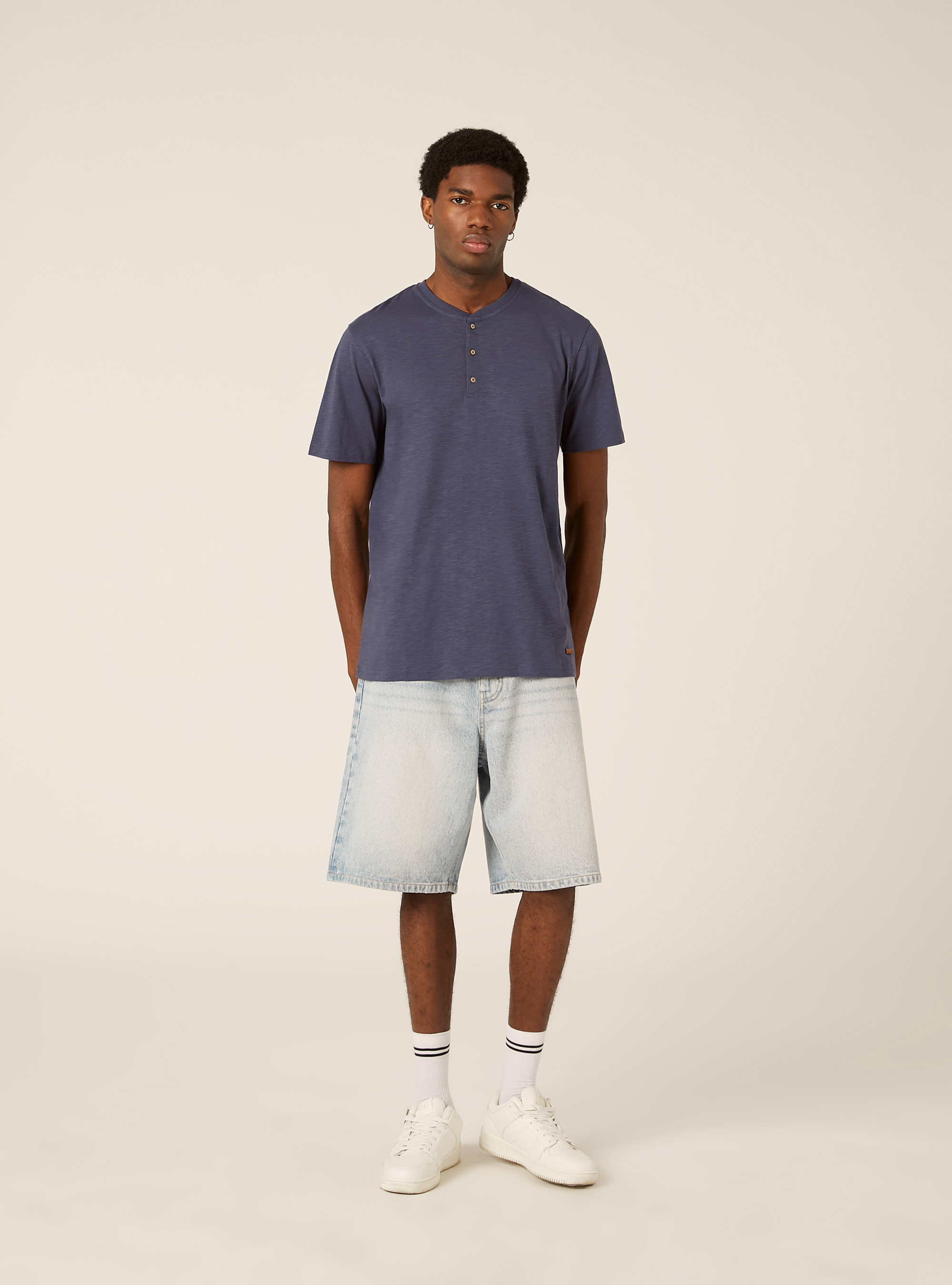 Cotton Henley T-Shirt, BL2 BLUE MEDIUM