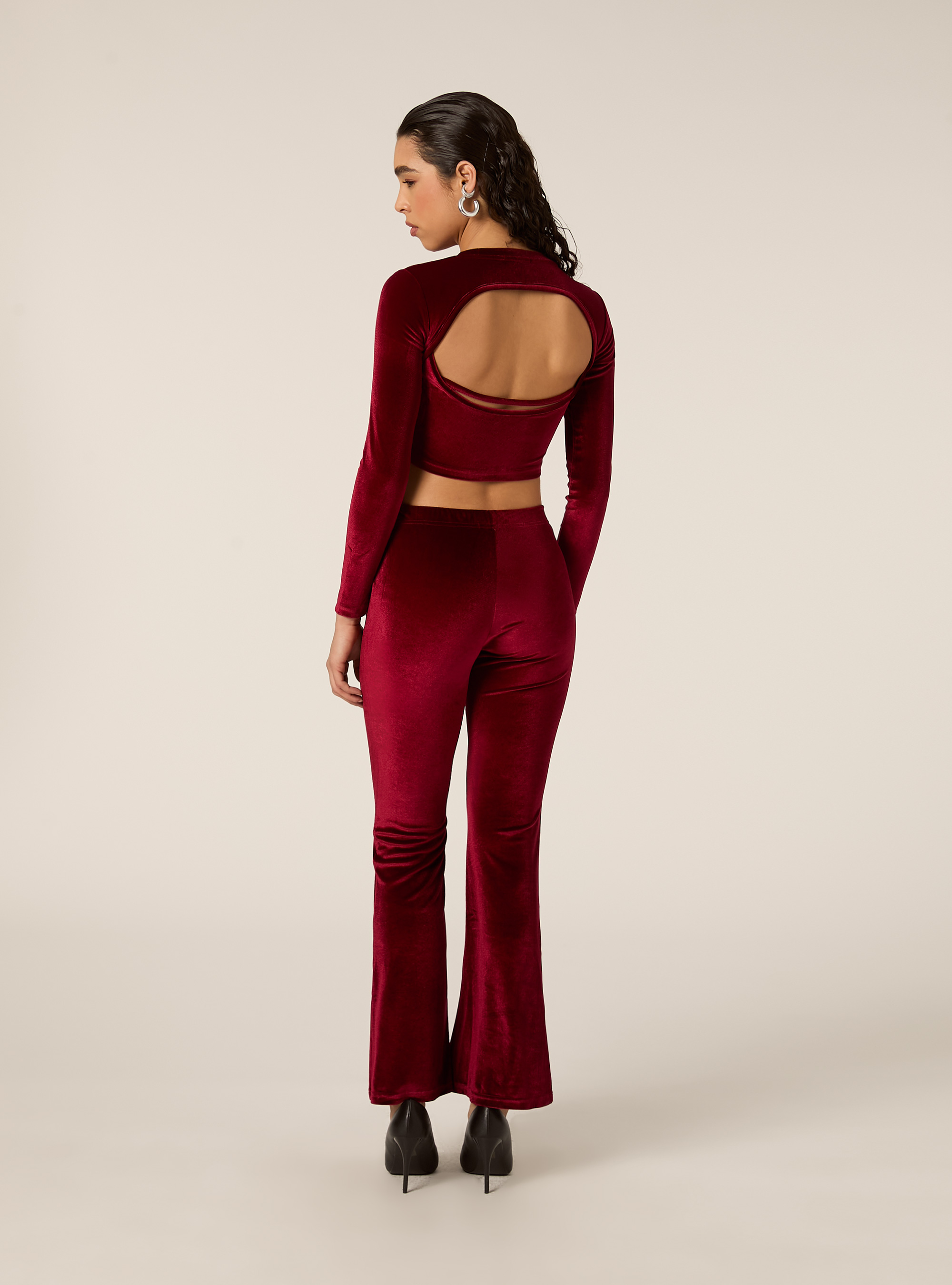 Maglia cropped in velluto con schiena scoperta, RD2 RED MEDIUM