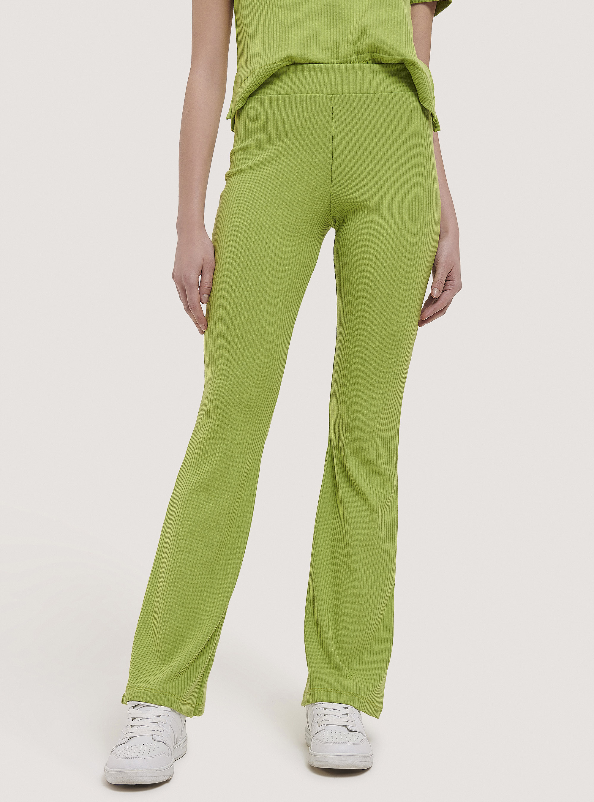 Flare ribbed leggings, C7752 LIME