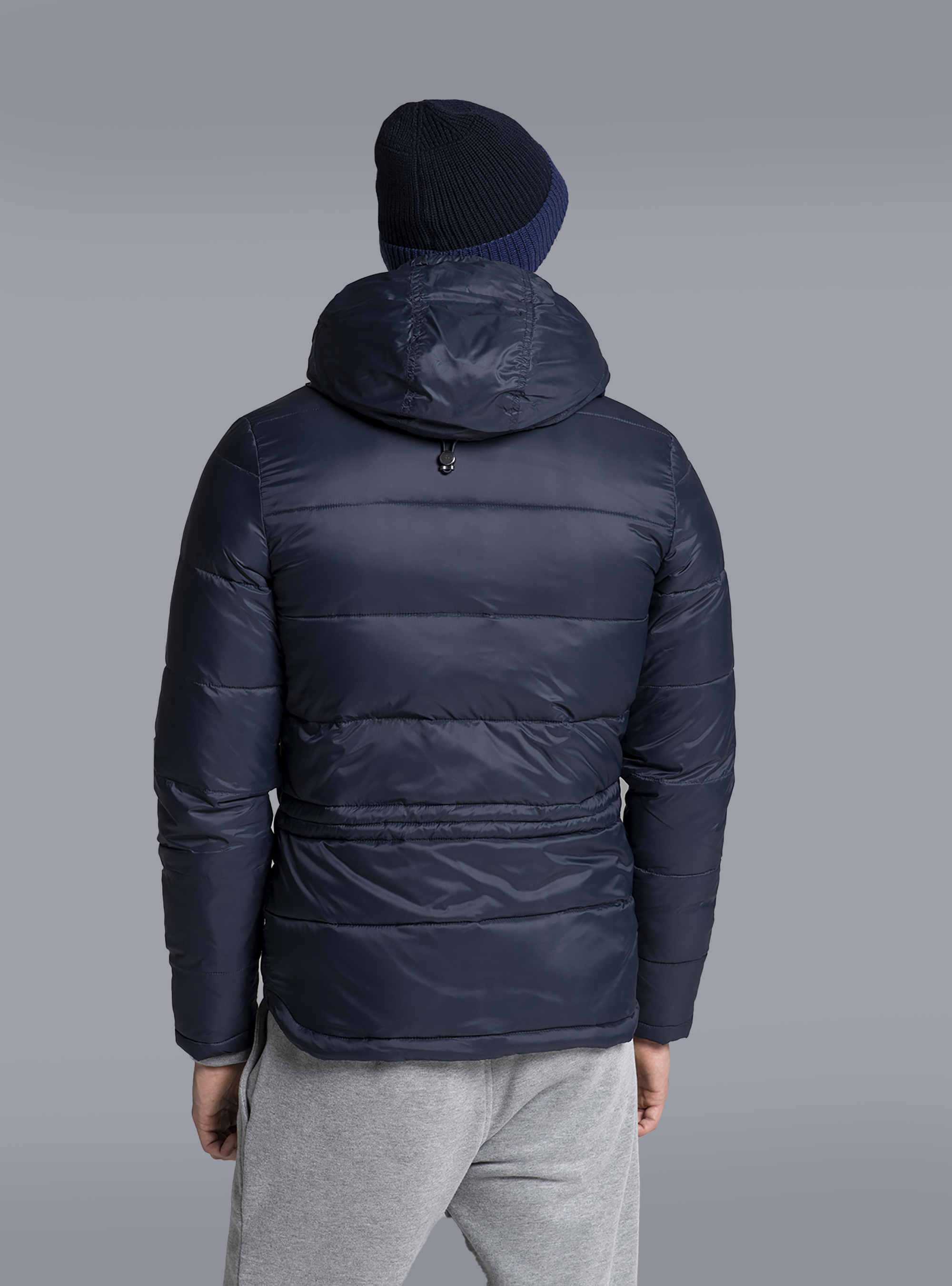 Bomber a contrasto con cappuccio, BLU MARINO