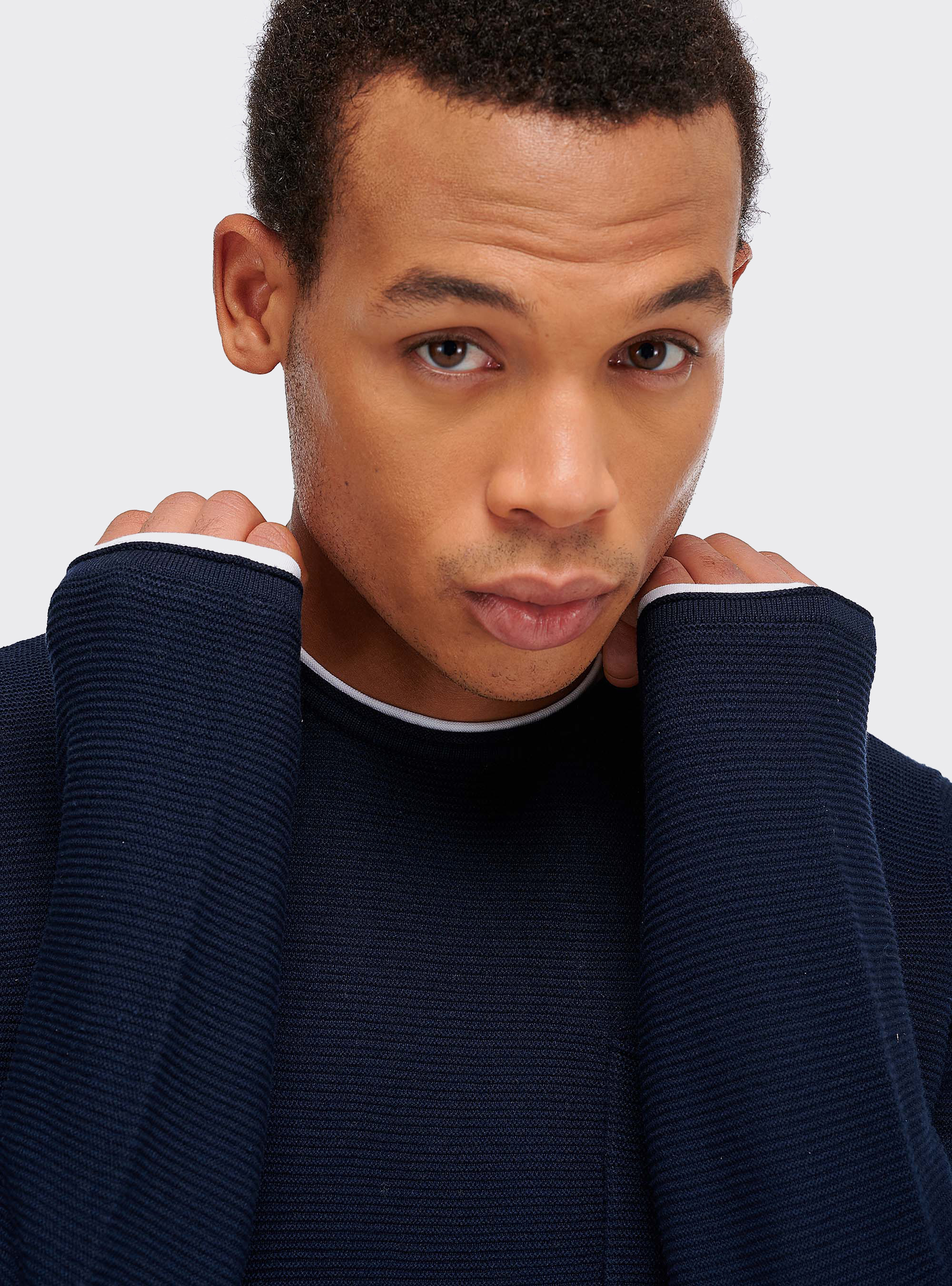 Roll neck sweater with T-shirt detail and one front pocket, BLUE