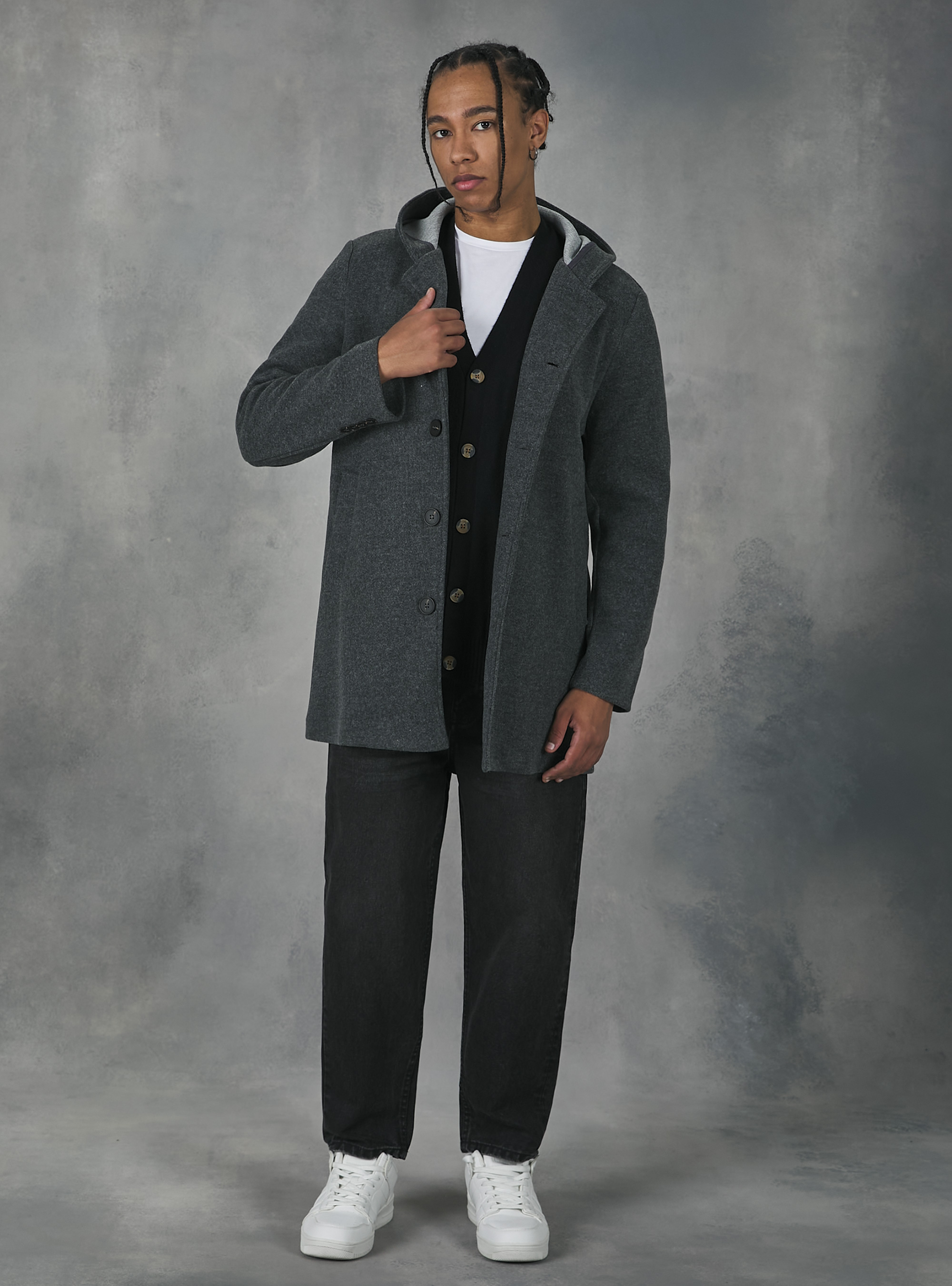 Hooded fabric coat, GY2 GREY MEDIUM