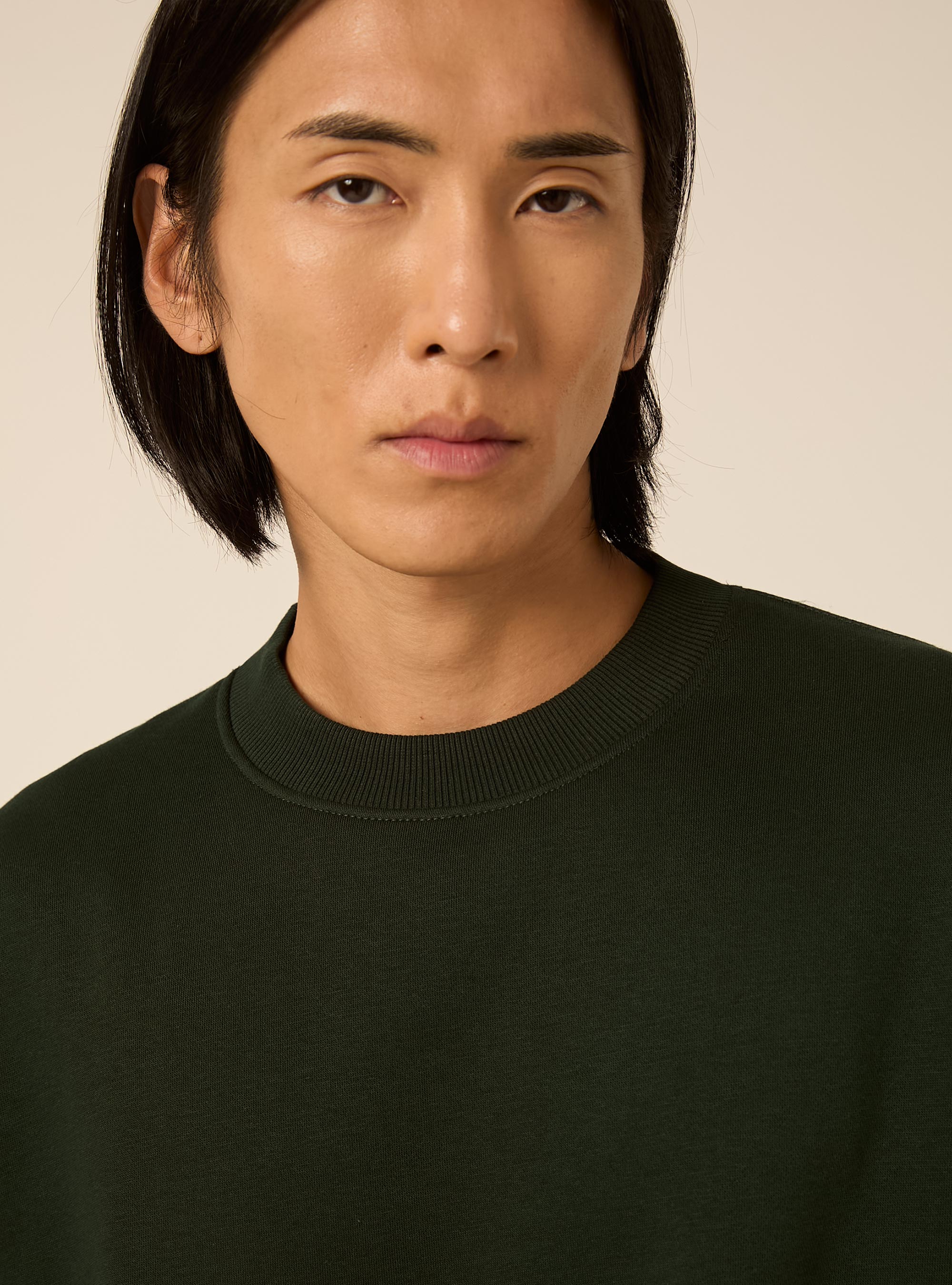 Basic boxy fit crewneck sweatshirt, GN1 GREEN DARK
