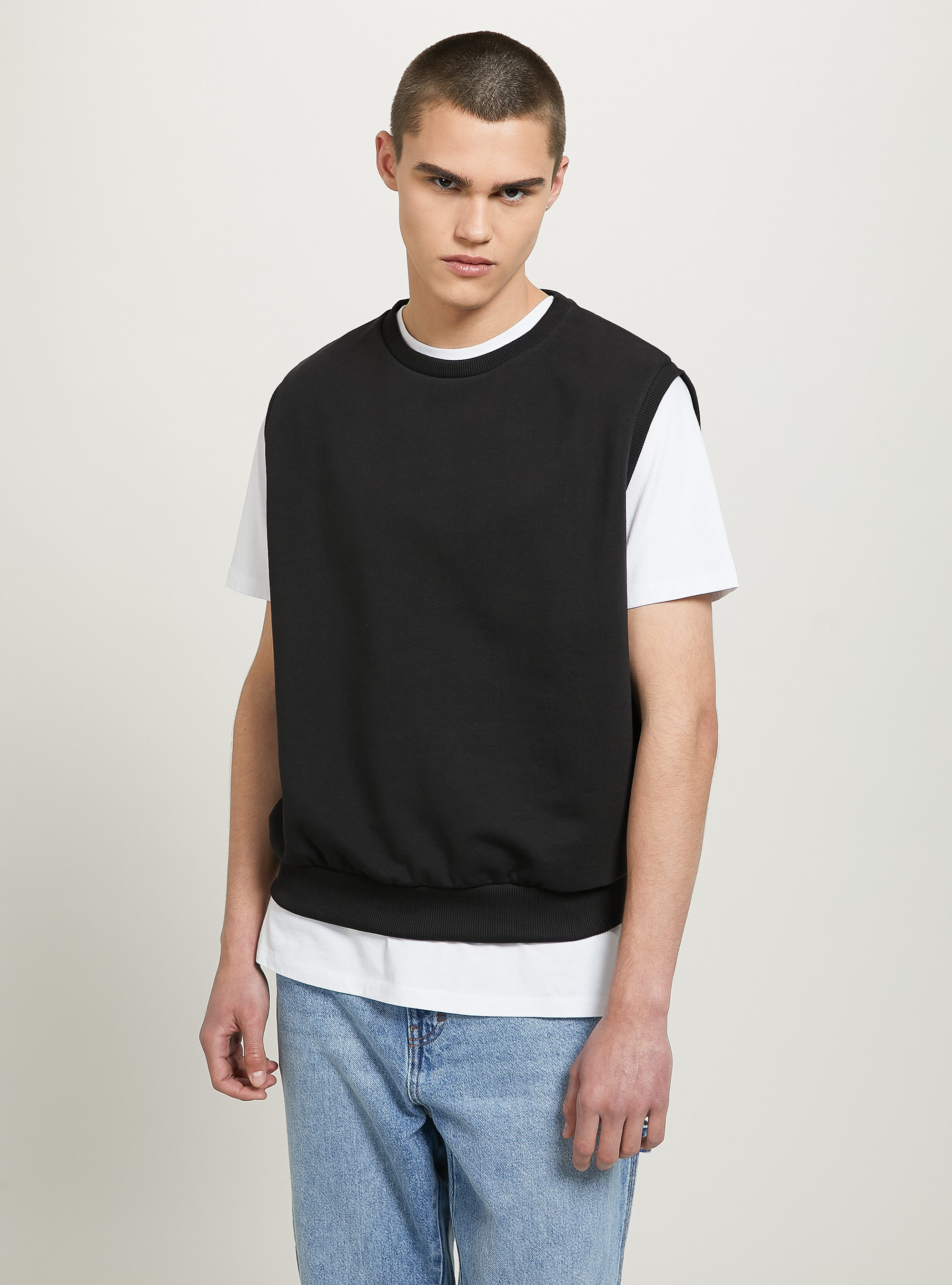 Felpa gilet boxy fit, BK1 BLACK