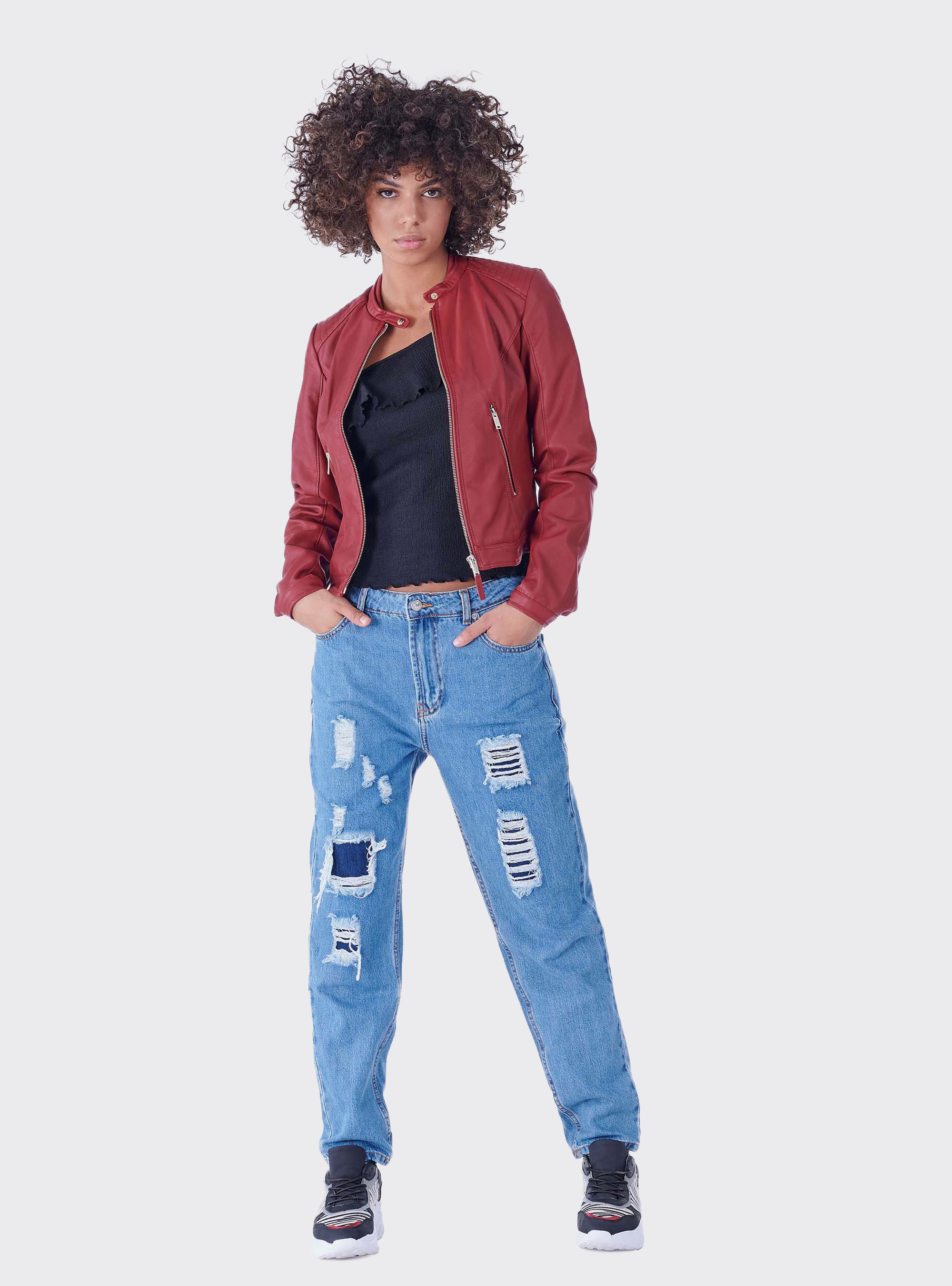 Top monospalla in tessuto elasticizzato, NERO