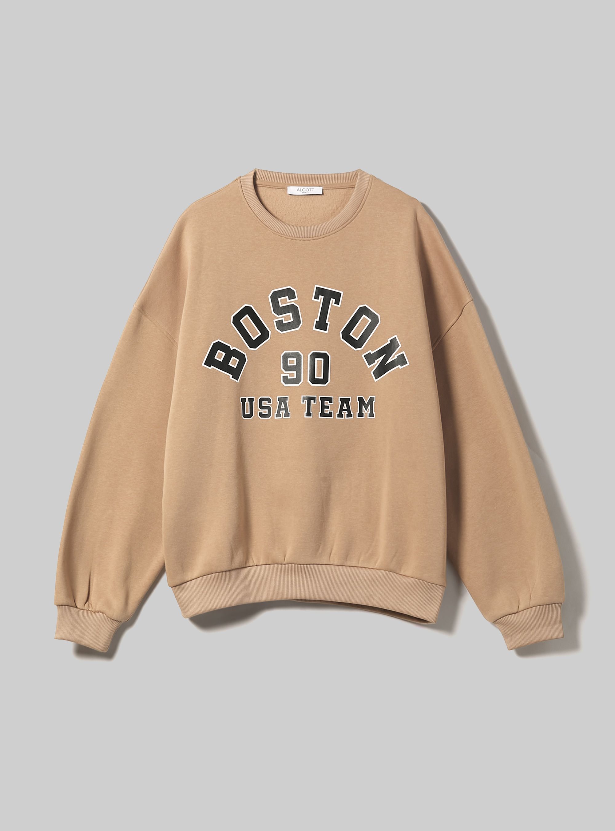 Sudadera college comfort fit de cuello redondo, BG2 BEIGE MEDIUM