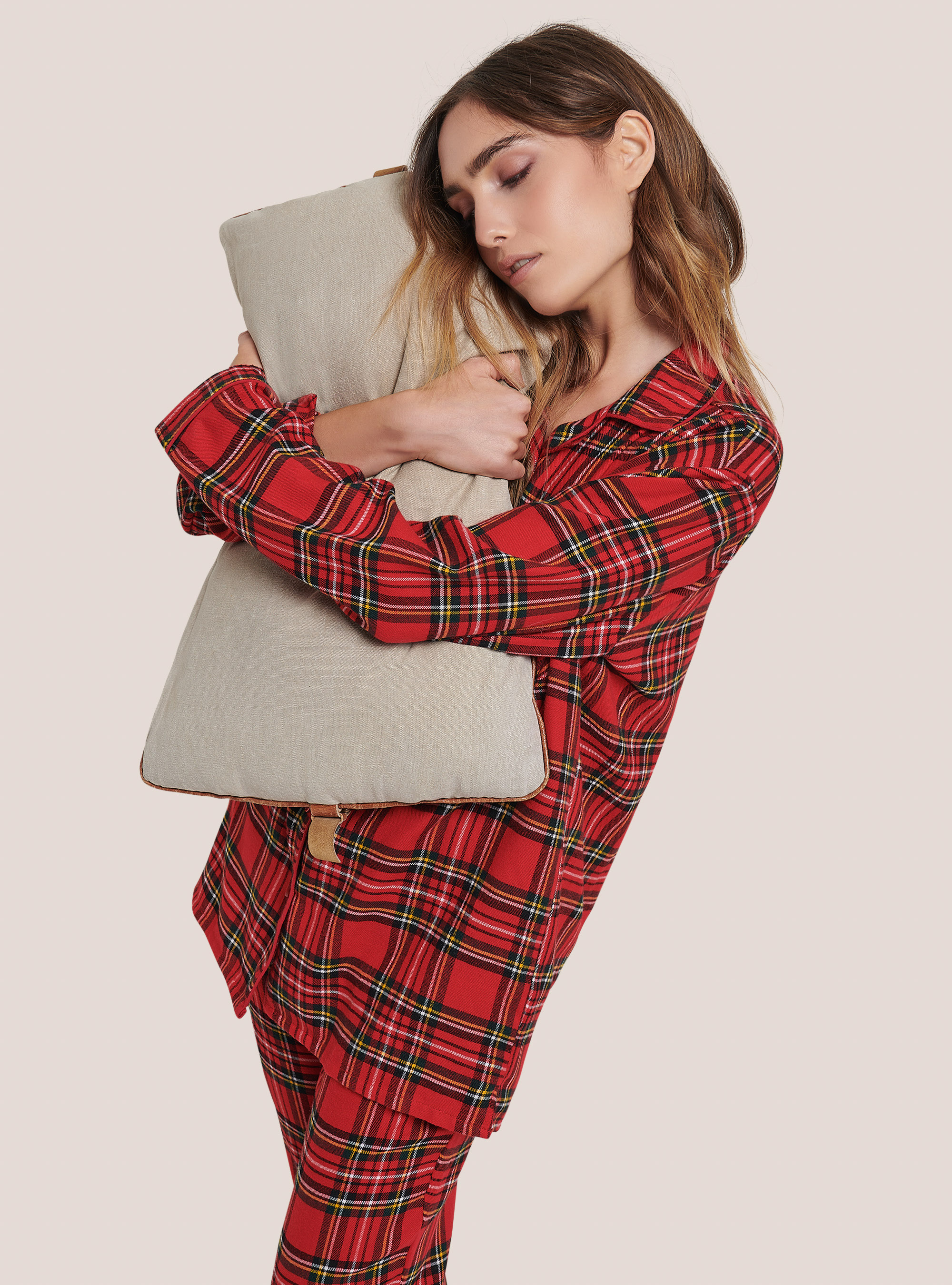 Conjunto de pijama de tartán con bolsillo, CUADROS