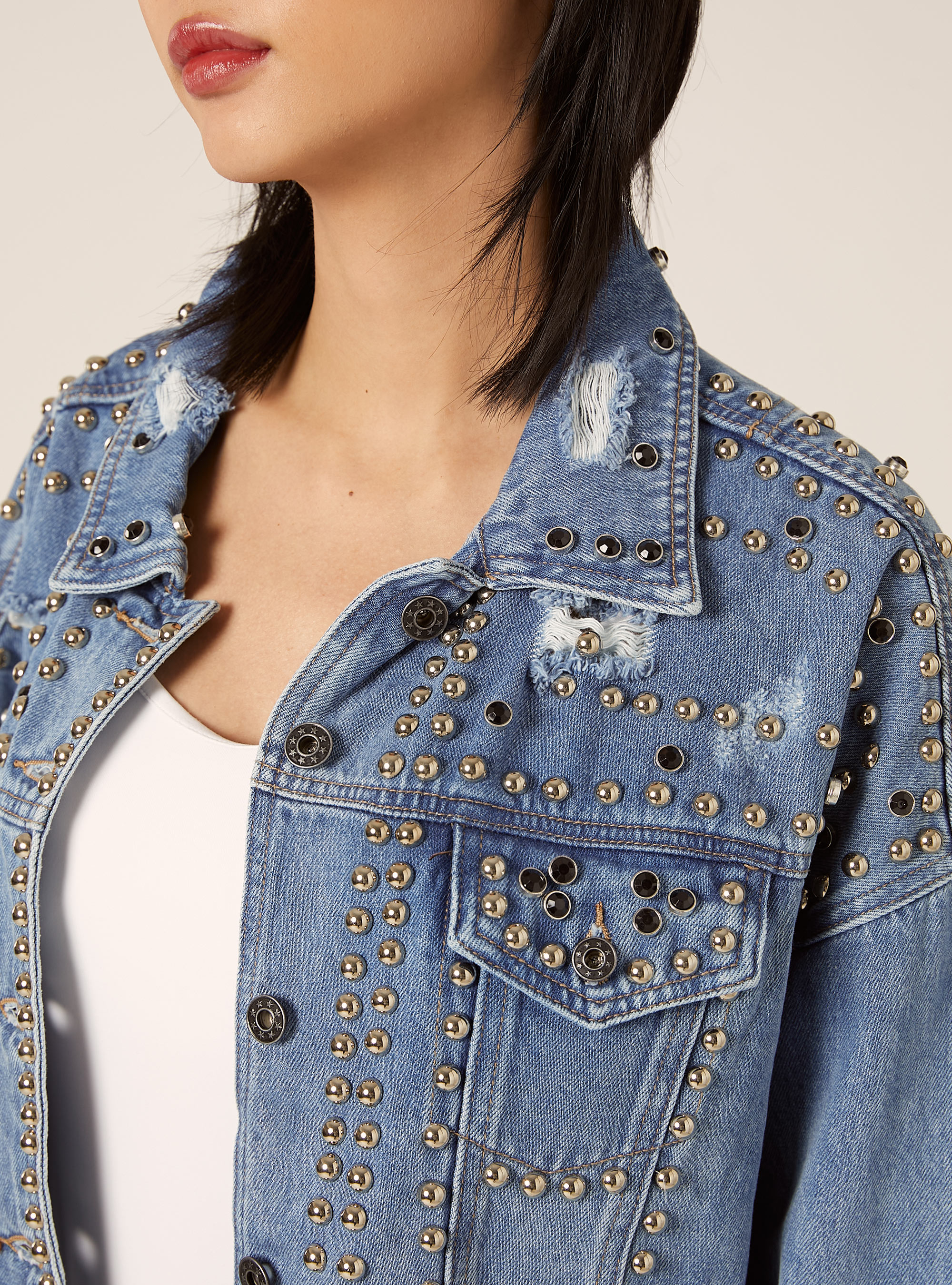 Giacca in denim con borchie, D006 AZURE