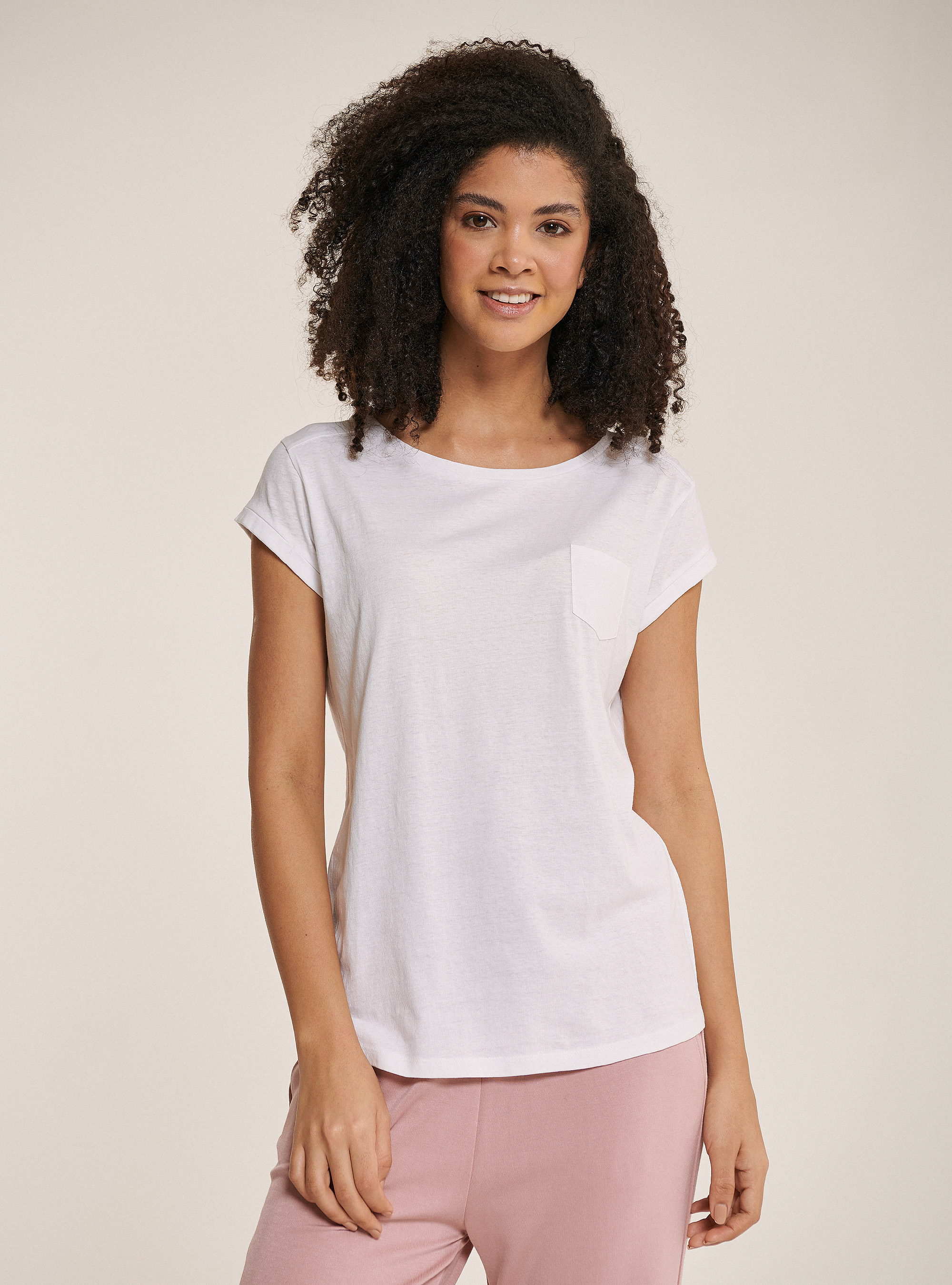 Maglietta essential con taschino in cotone, BIANCO
