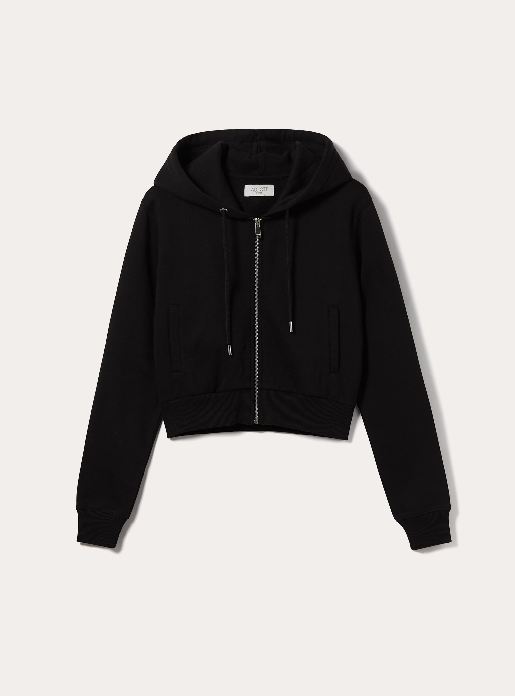 Cardigan felpa crop con cappuccio e tasche, BK1 BLACK