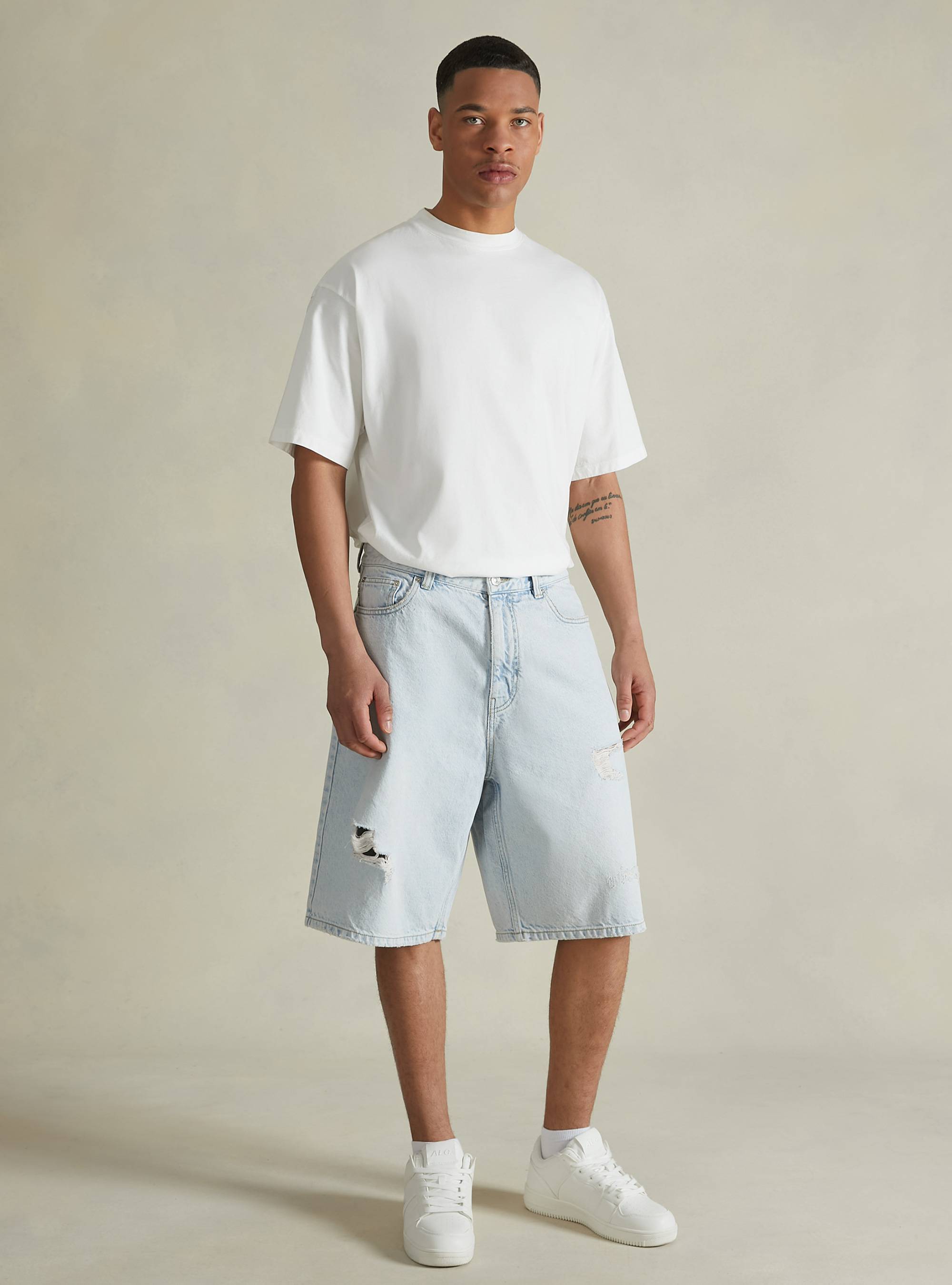 Loose Fit Denim Bermuda Shorts, D007 LIGHT AZURE