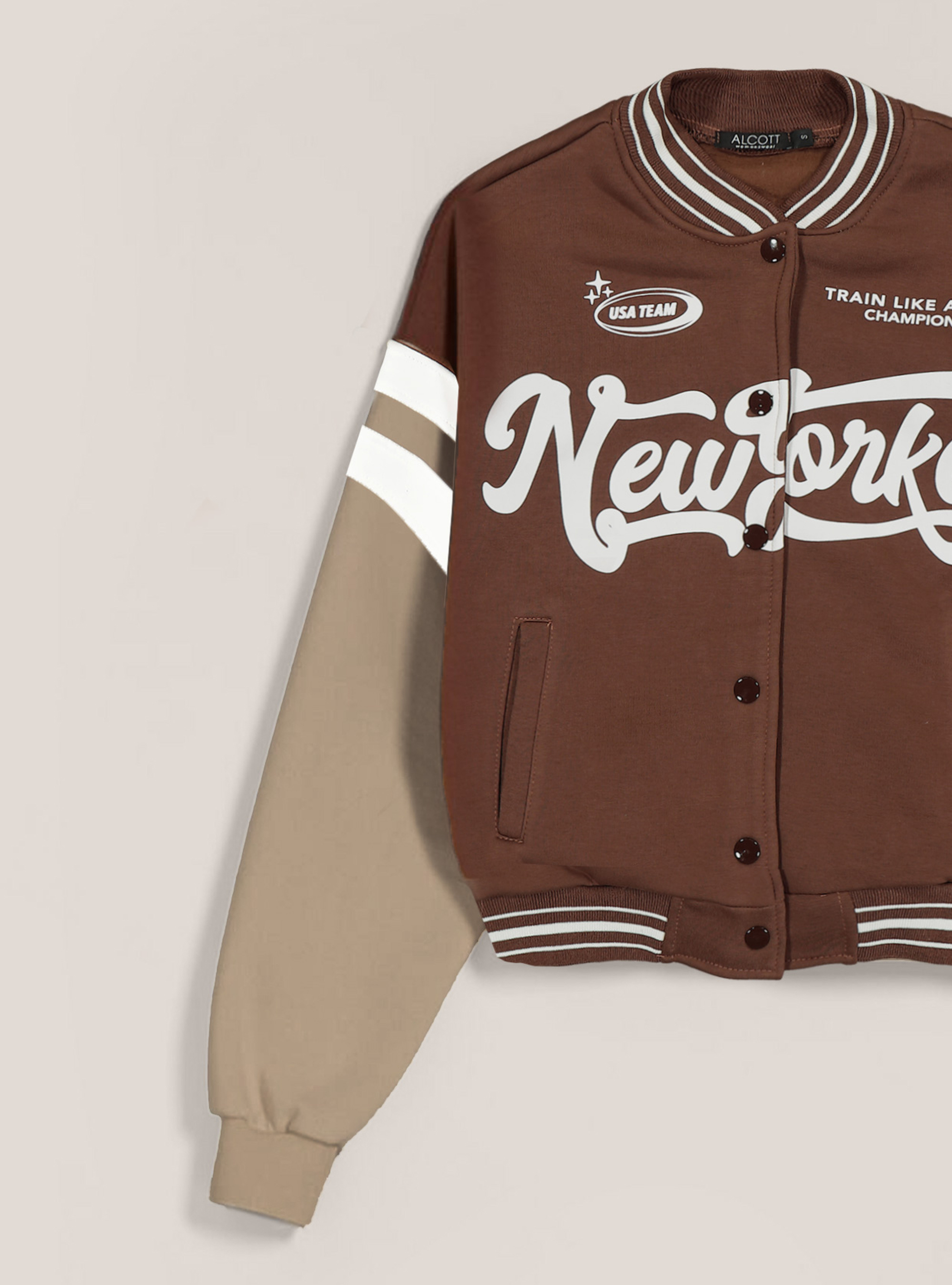Bomber college con stampa, BR1 DARK BROWN