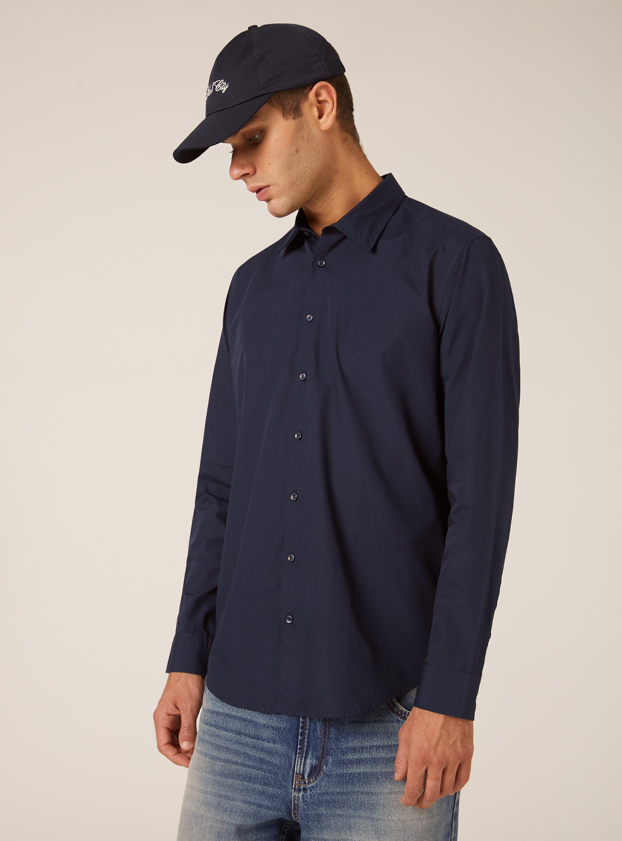 Camicia a manica lunga in tinta unita, NA1 NAVY DARK
