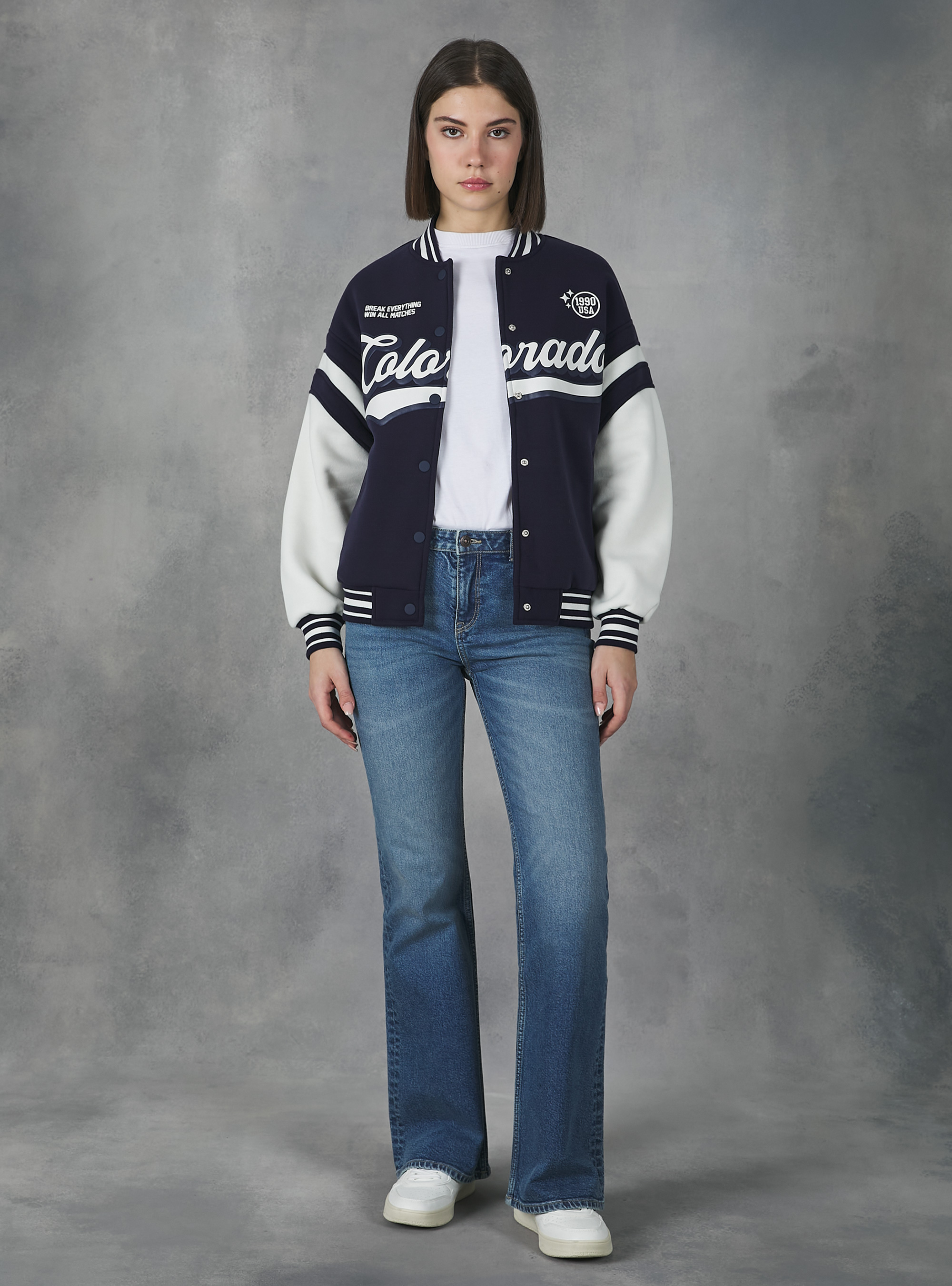 College Bomber Jacket with print, NA2 NAVY MEDIUM