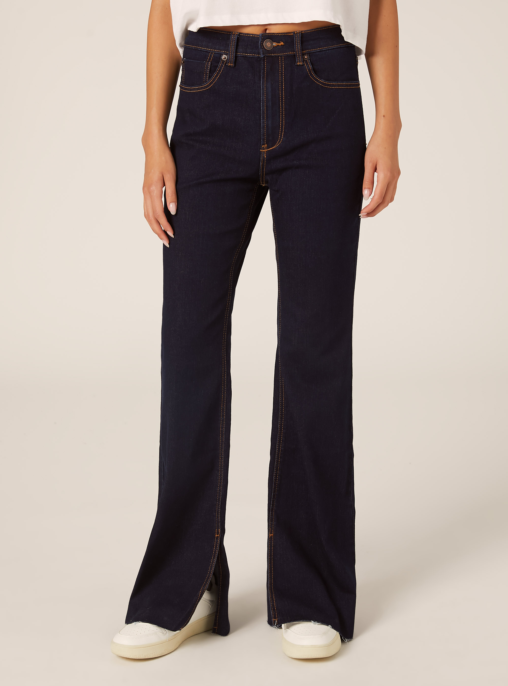 High-waisted flare jeans, D001 DEEP BLUE