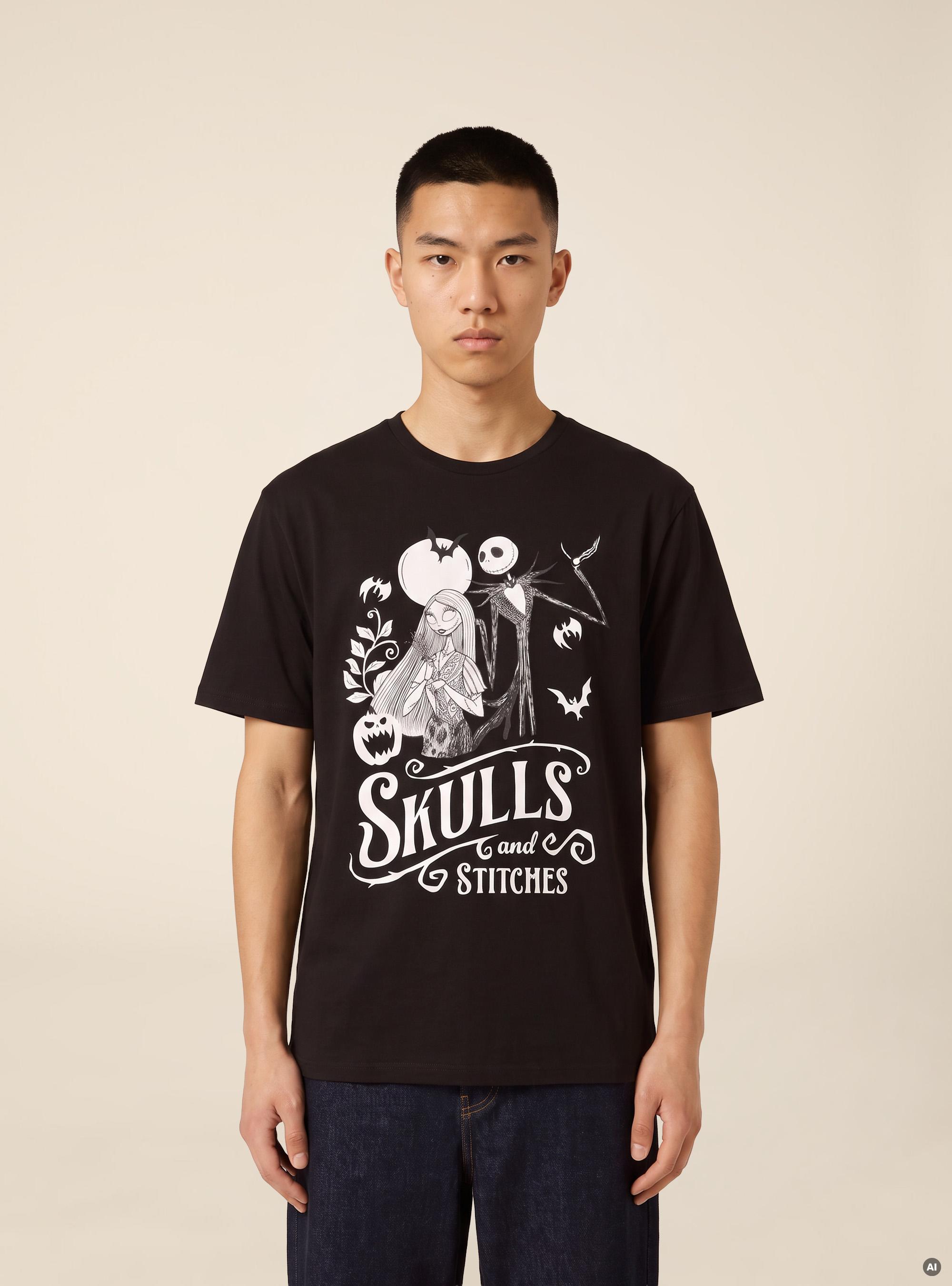 Camiseta con estampado Skulls and Stitches Nightmare Before Christmas / Alcott, BK1 BLACK