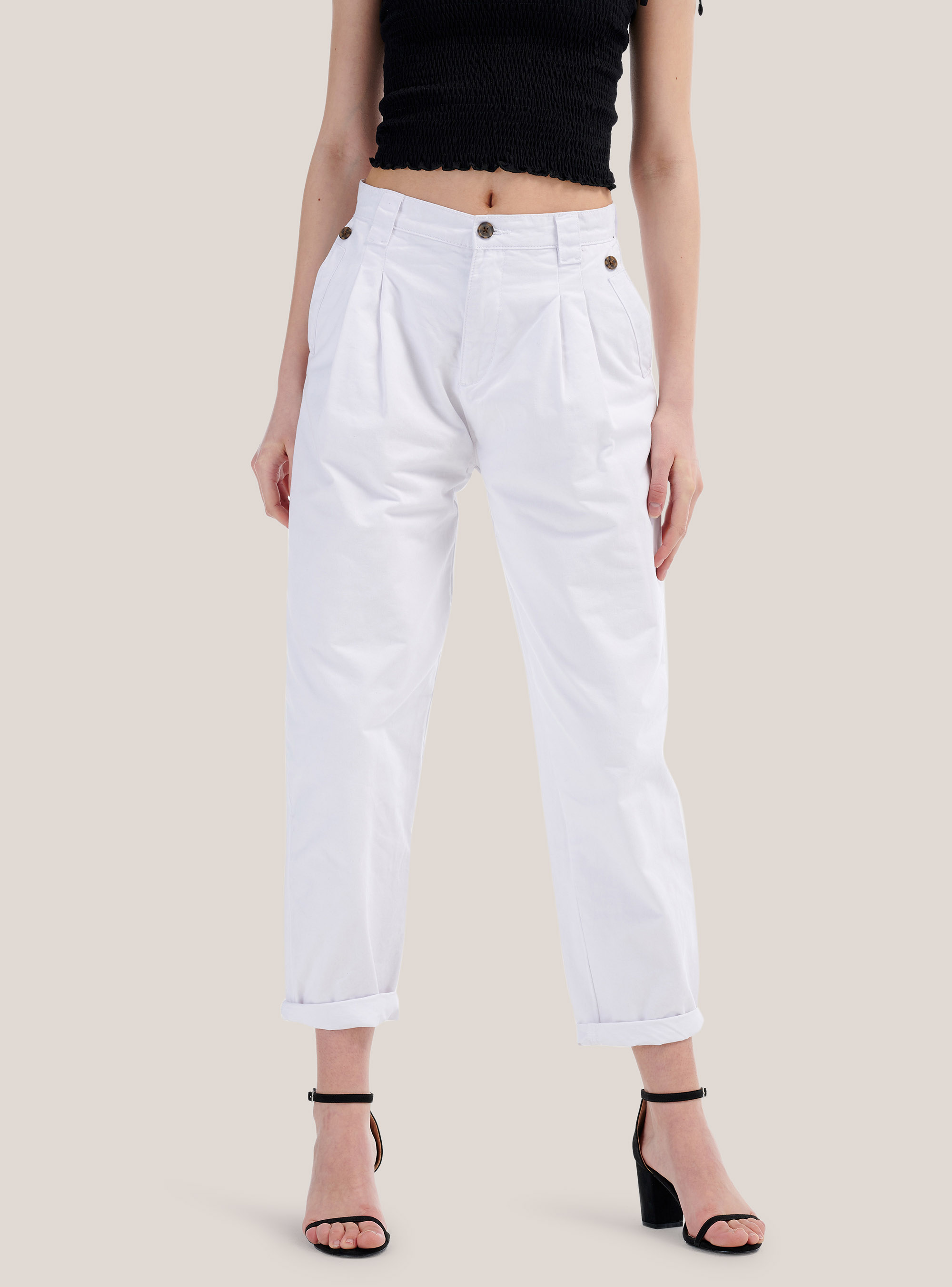 High-waist pleated trousers, WHITE
